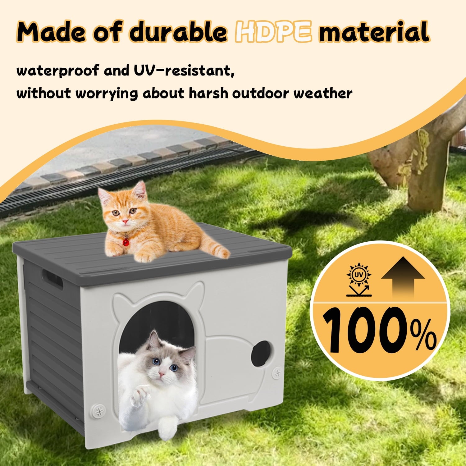 Pempet Plastic Cat House Waterproof Feral Cat Shelter Indoor Outdoor