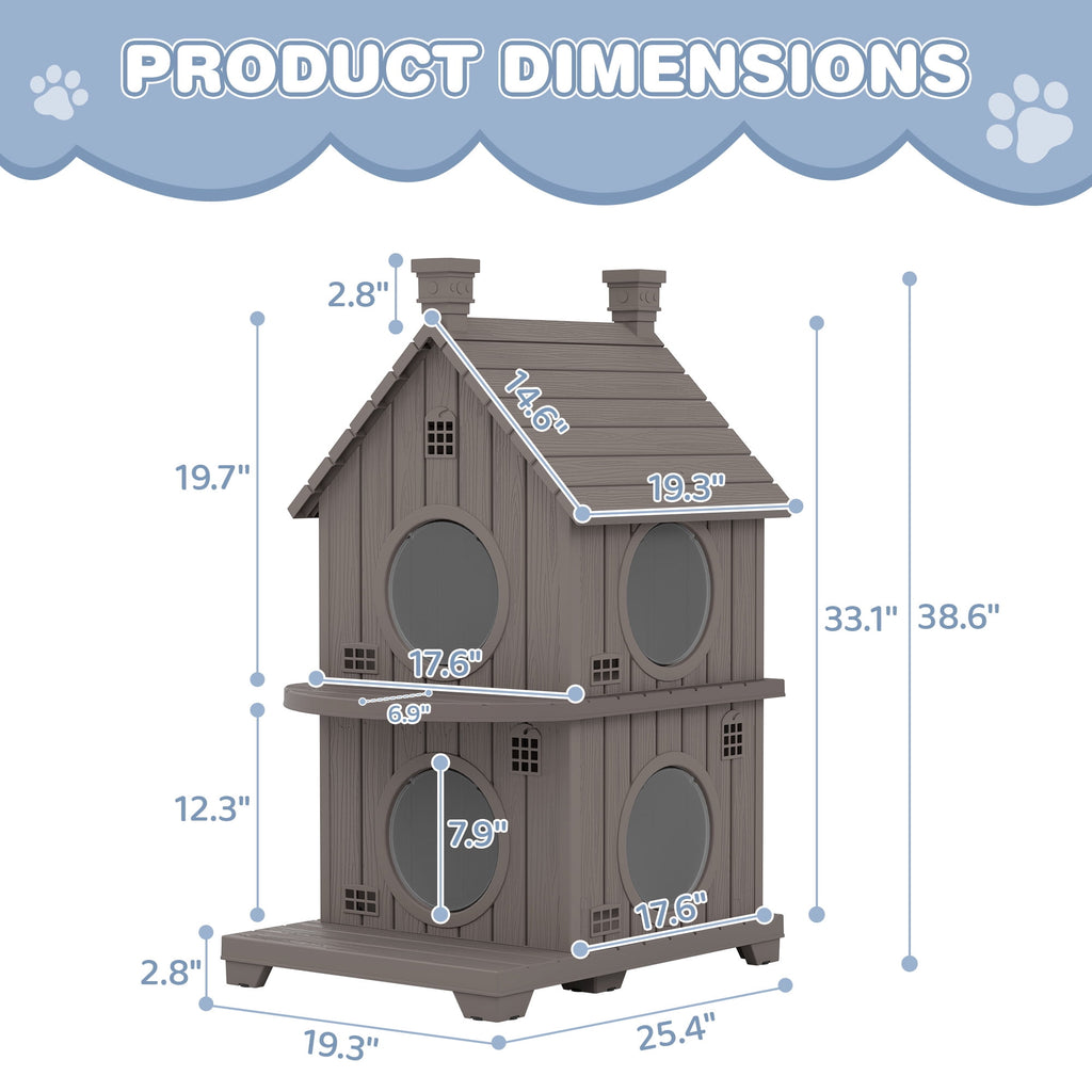 Bifanuo Outdoor Cat House,Weatherproof Resin Cat House, Villa-Style Outdoor Cat Shelter,Assemble Easily for Home &amp; Yard,Blue
