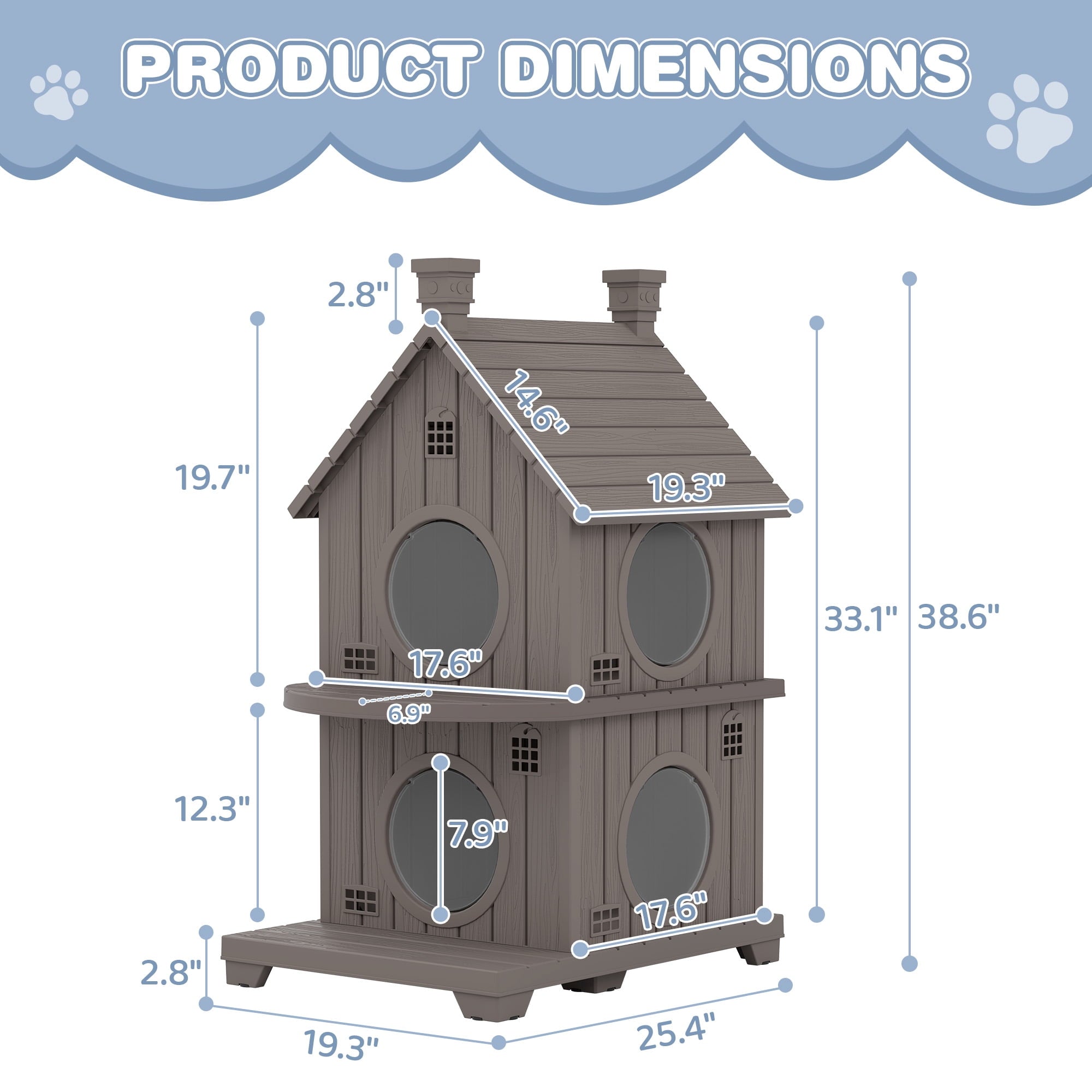 Bifanuo Outdoor Cat House,Weatherproof Resin Cat House, Villa-Style Outdoor Cat Shelter,Assemble Easily for Home &amp; Yard,Blue