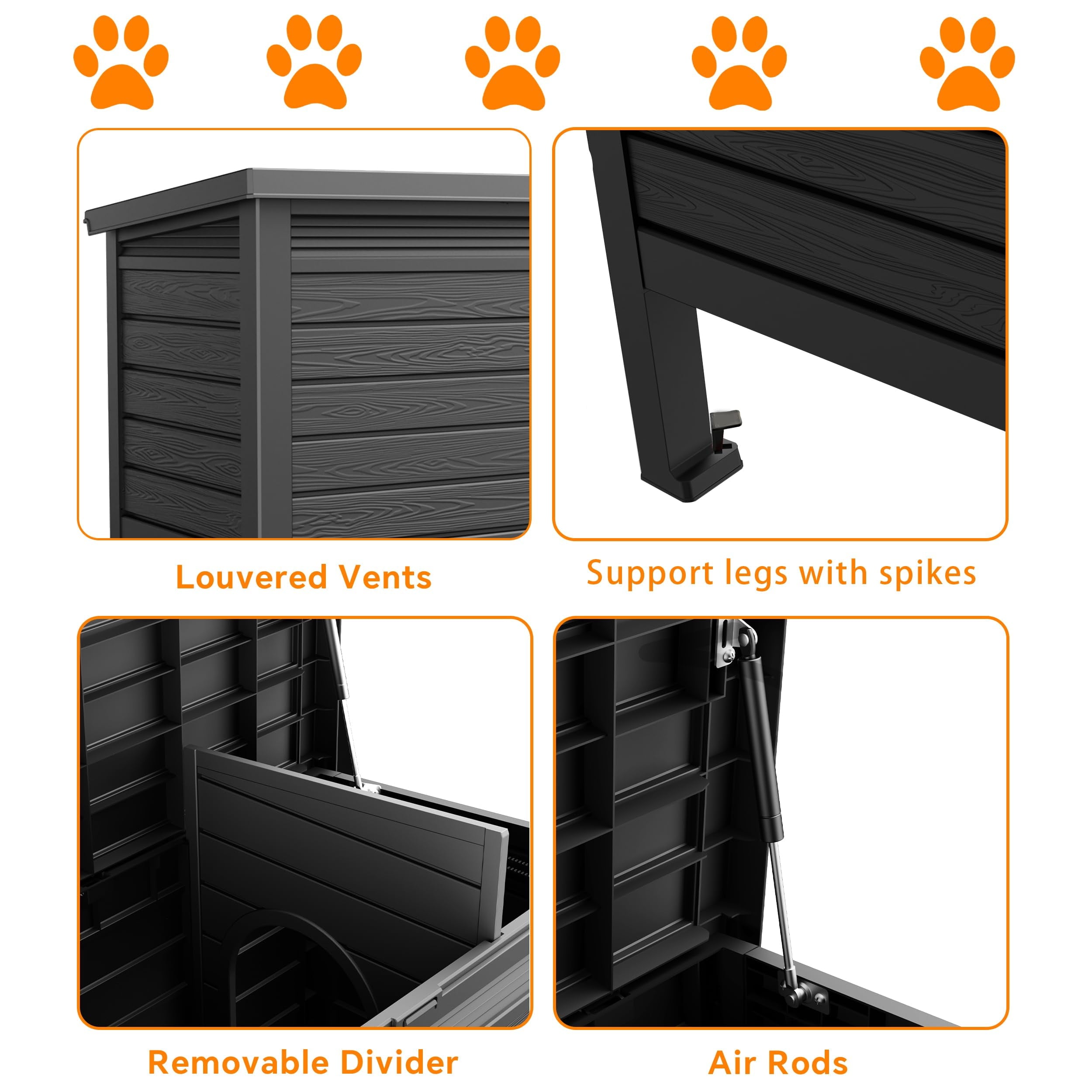 EasyUp Outdoor Cat House,Weatherproof Feral Cat Shelter with Raised Floor,Warm,Resin Material,Outdoor Feral Cat House for Cats and Small Animals,with Door,Easy to Assemble (Black, Large)