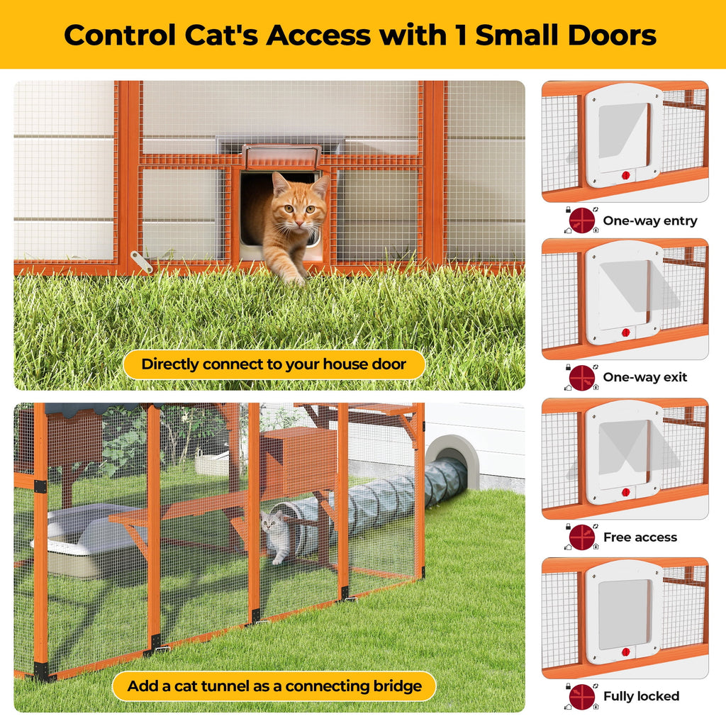 COZIWOW 108" Outdoor Large Cat Enclosure Wooden Kitten Catio Outside Cat House for Multiple Pets with Window Access Jumping Platforms,Gray