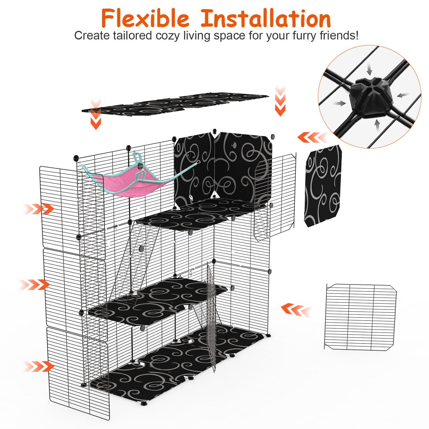 iMounTEK 3-Tier Cat Cage Playpen, Enclosure Indoor DIY Iron Wire Cat House for 1-2 Small Animals
