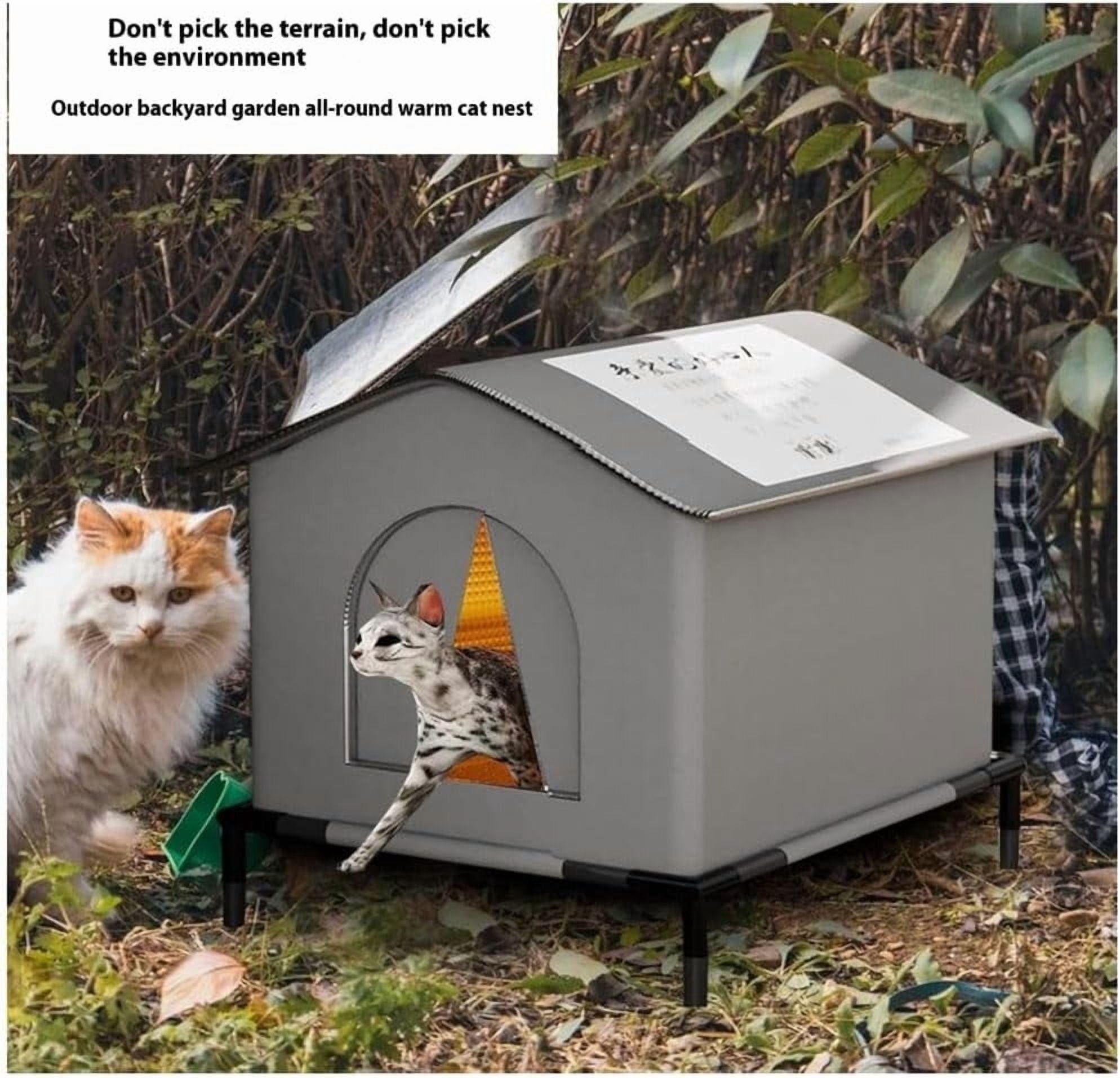 Outdoor Cat House Winter Waterproof – Insulated and Durable Cat Shelter, Easy to Clean, Thermal Protection for Stray Cats Dogs and Rabbits, Garden Patio Yard,Gray,Small