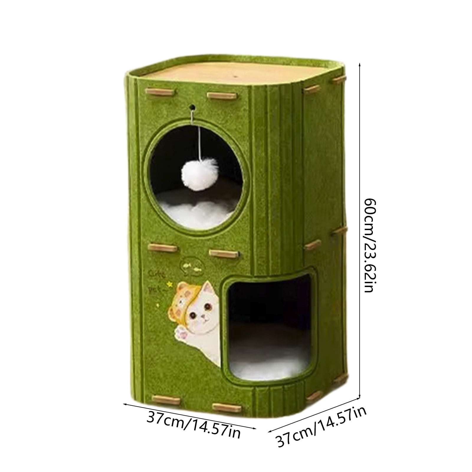 Gumesh 2-Story Cat House with Tunnel - Indoor Multi-Cat Condo with Washable Mats, Felt-Covered Hideaway &amp; Cave Bed