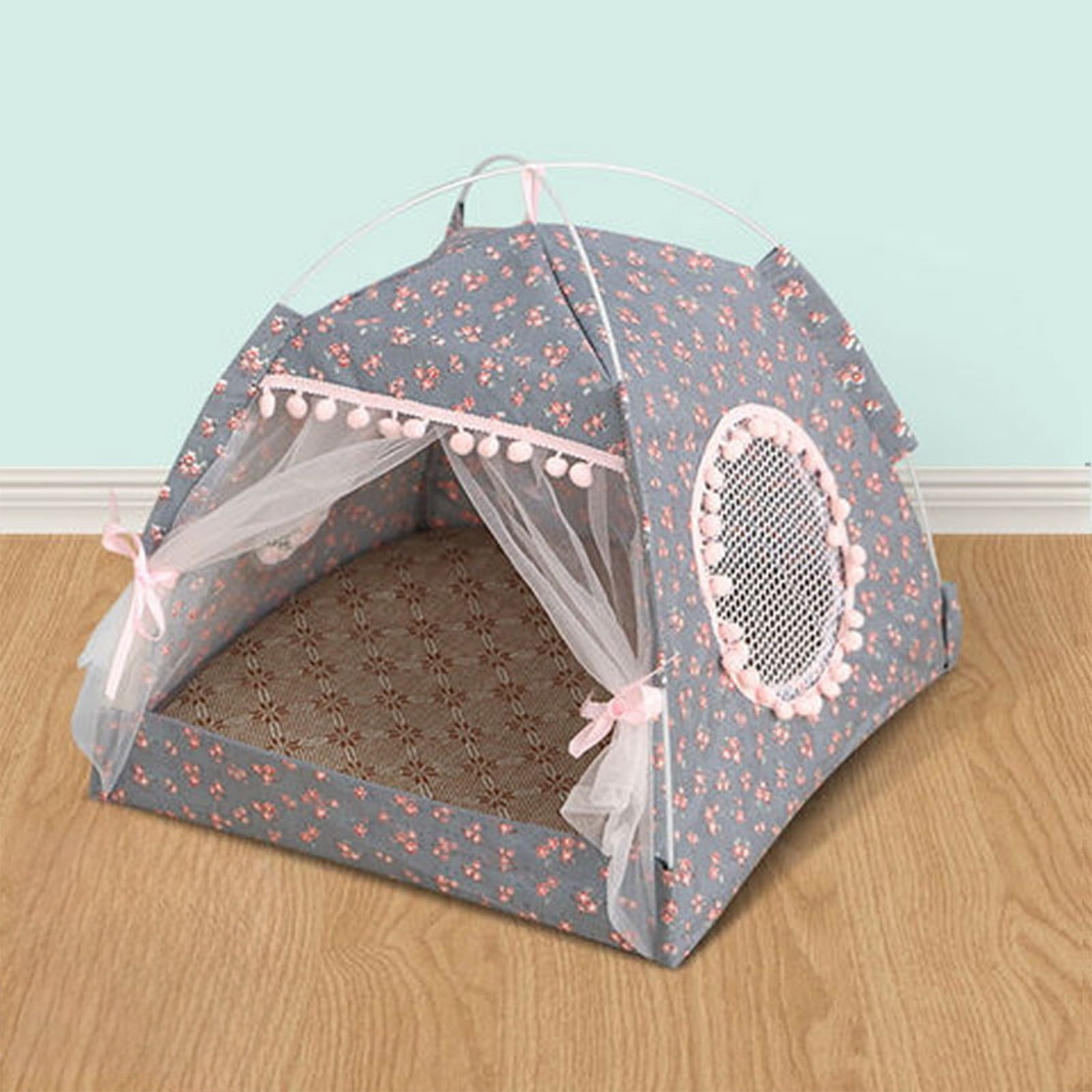 Lilixerw Cat House for Indoor Cats - Large Cat Cave for Pet Cat House with Fluffy Ball Hanging and Scratch Pad,14.1 x 14.1 x 14.5 inch