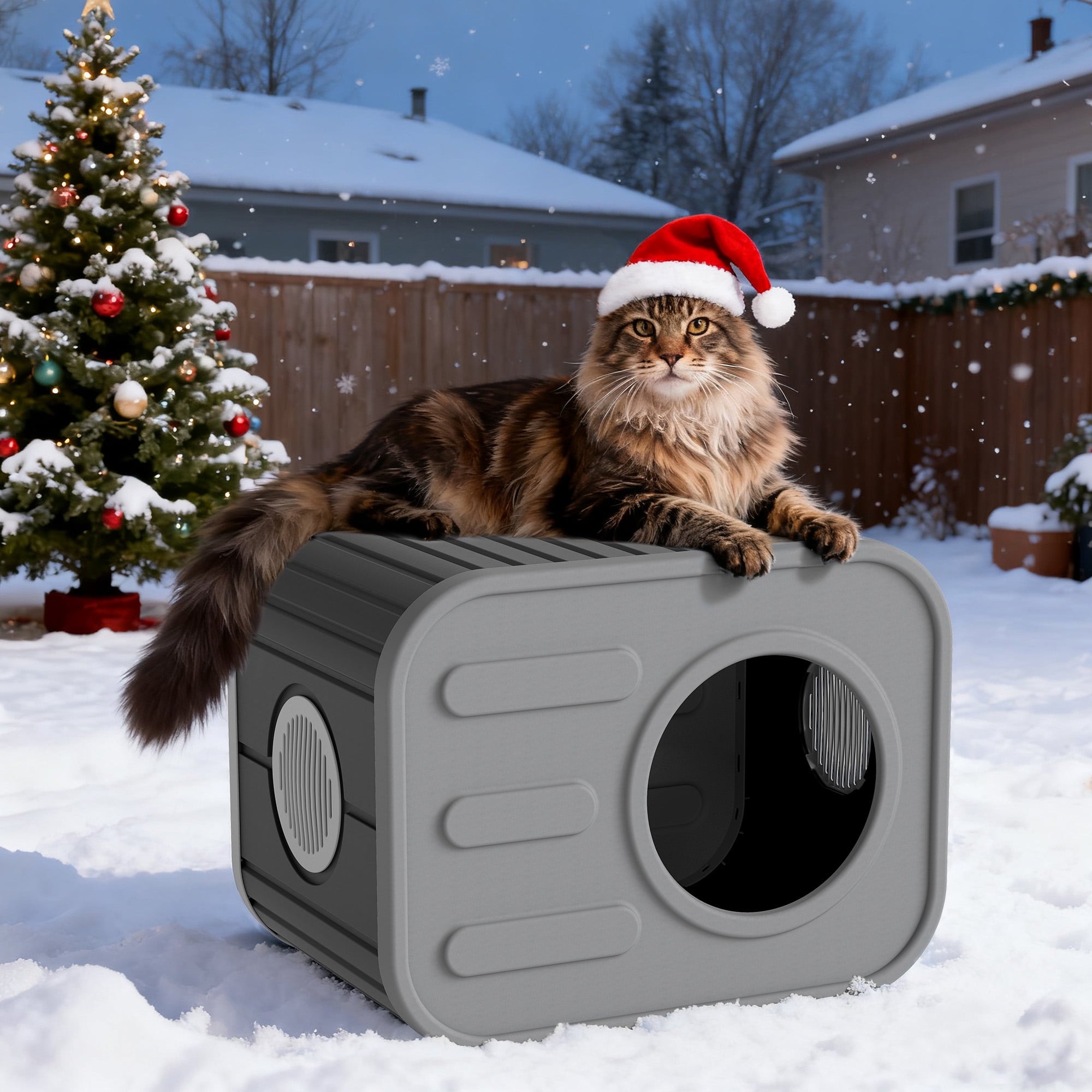 Bifanuo Cat House for Indoor &amp; Outdoor Cats,Weatherproof Resin Cat Shelter with Camera-Shaped Design,Ventilation, Assemble Easily for Home &amp; Yard,Blue