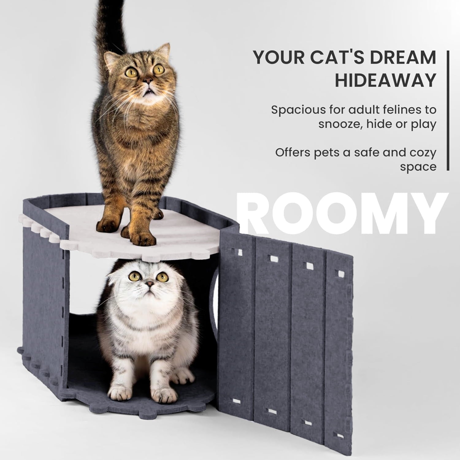Cat Bed, POPO Extra Large Cat House with Scratch Pad and Fluffy Ball Hanging ,24"x16"x13", Khaki