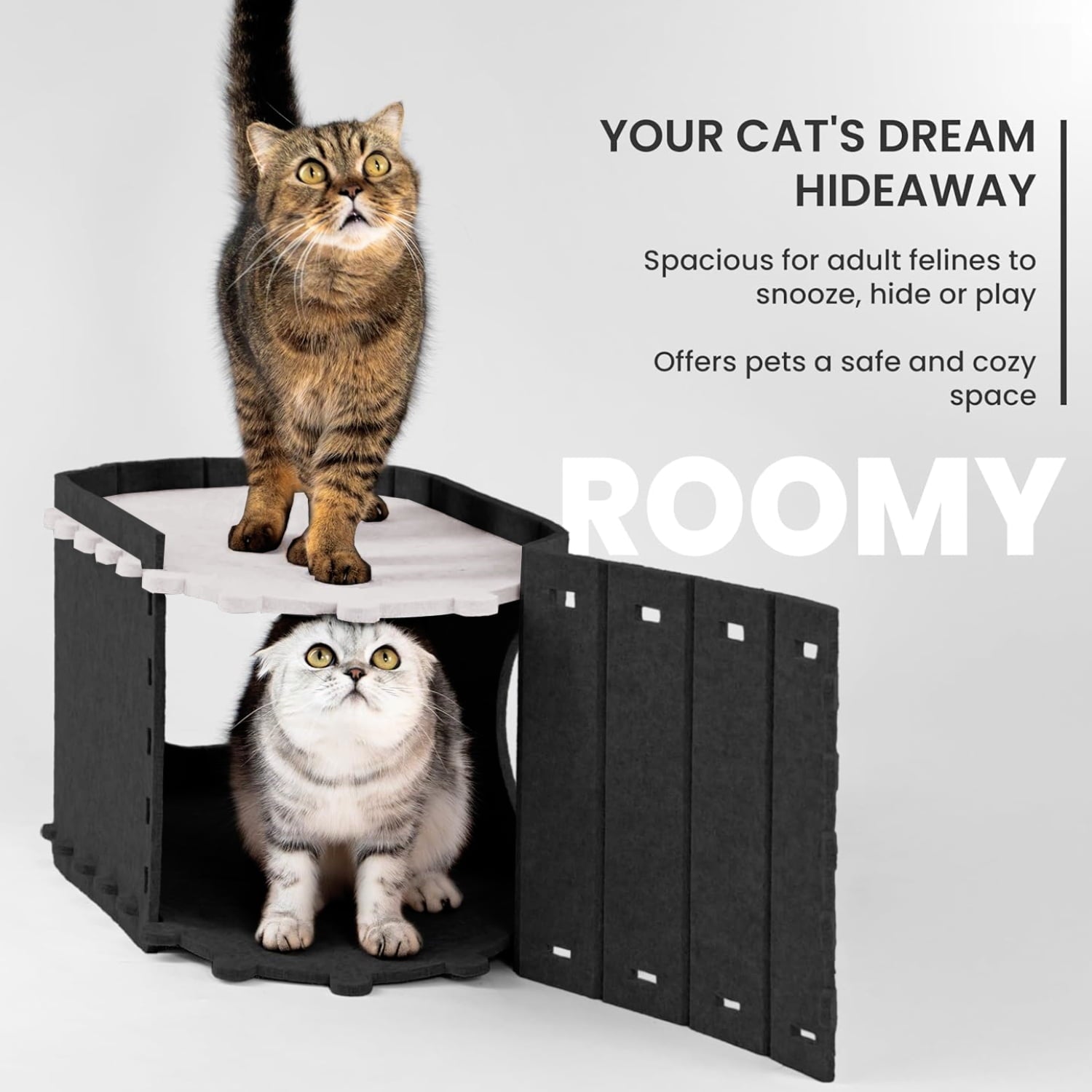 Cat Bed, POPO Extra Large Cat House with Scratch Pad and Fluffy Ball Hanging ,24"x16"x13", Khaki