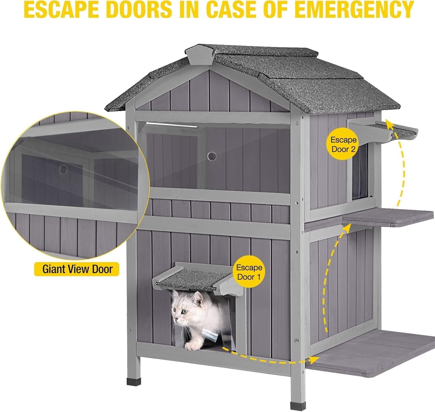 Aivituvin Outdoor Feral Cat House 2-Story Cat Cottage Kitten Shelter with Window