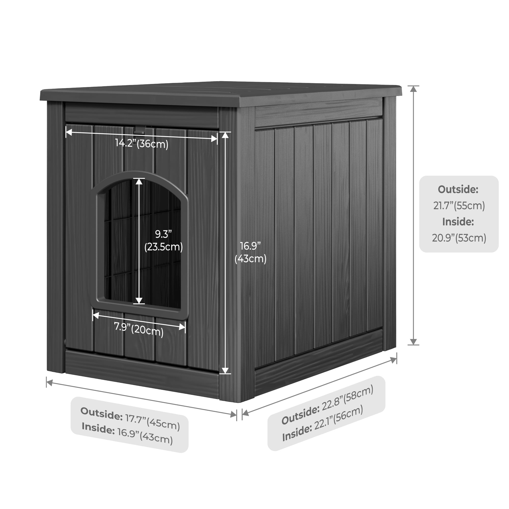 LHBcraft Outdoor Cat House, Weatherproof PP Cat Shelter for Feral &amp; Stray Cats, Durable All-Season Pet House for Garden &amp; Patio ,Black