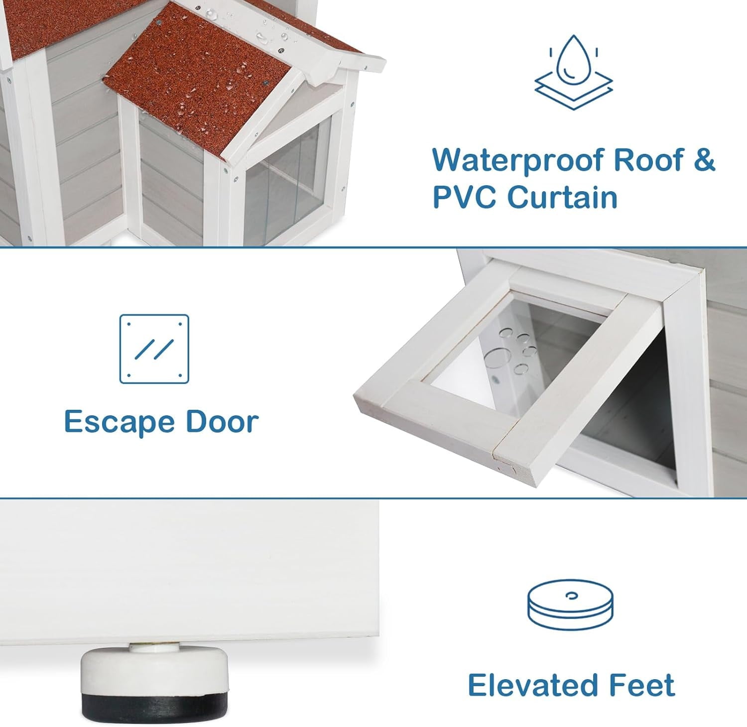 Outdoor Cat House Feral Cat Enclosure for Winter Double Rooms Weatherproof with Openable Roof