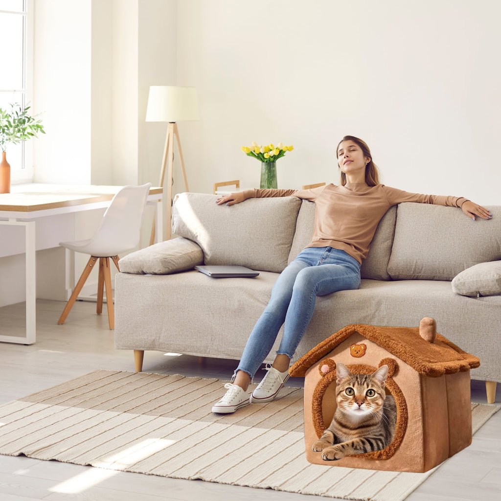 100Fens Dog House Indoor Foldable Soft Kennel Bed Warm Cats House Puppy Cave With Cushion For Small Medium Large Dogs Cats