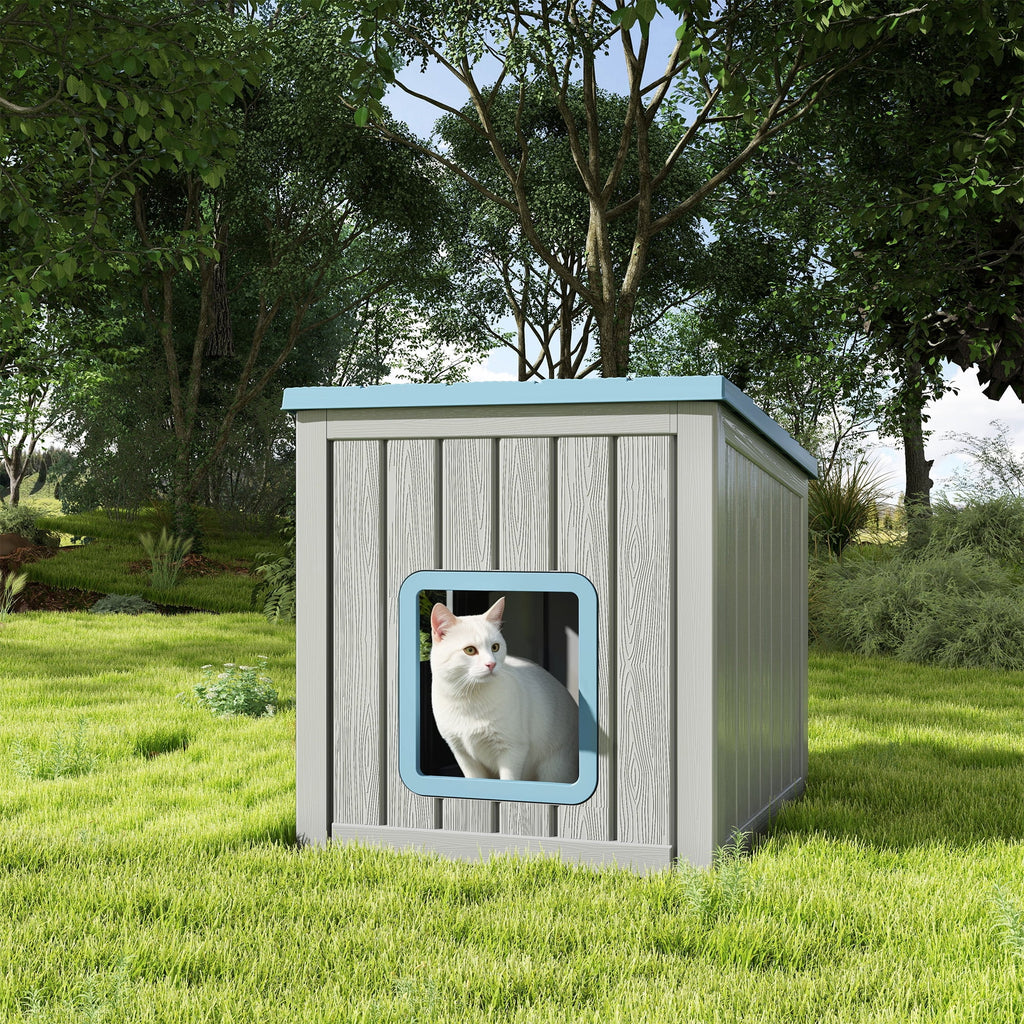 Bifanuo Outdoor Cat House, Outside Multiple Kitty Feral Cat Houses, Weatherproof Shelter for Ferrel Cats and Dogs, Durable PP Material, Insulated Shelter for Garden, Patio, or Backyard (Gray &amp; Black)