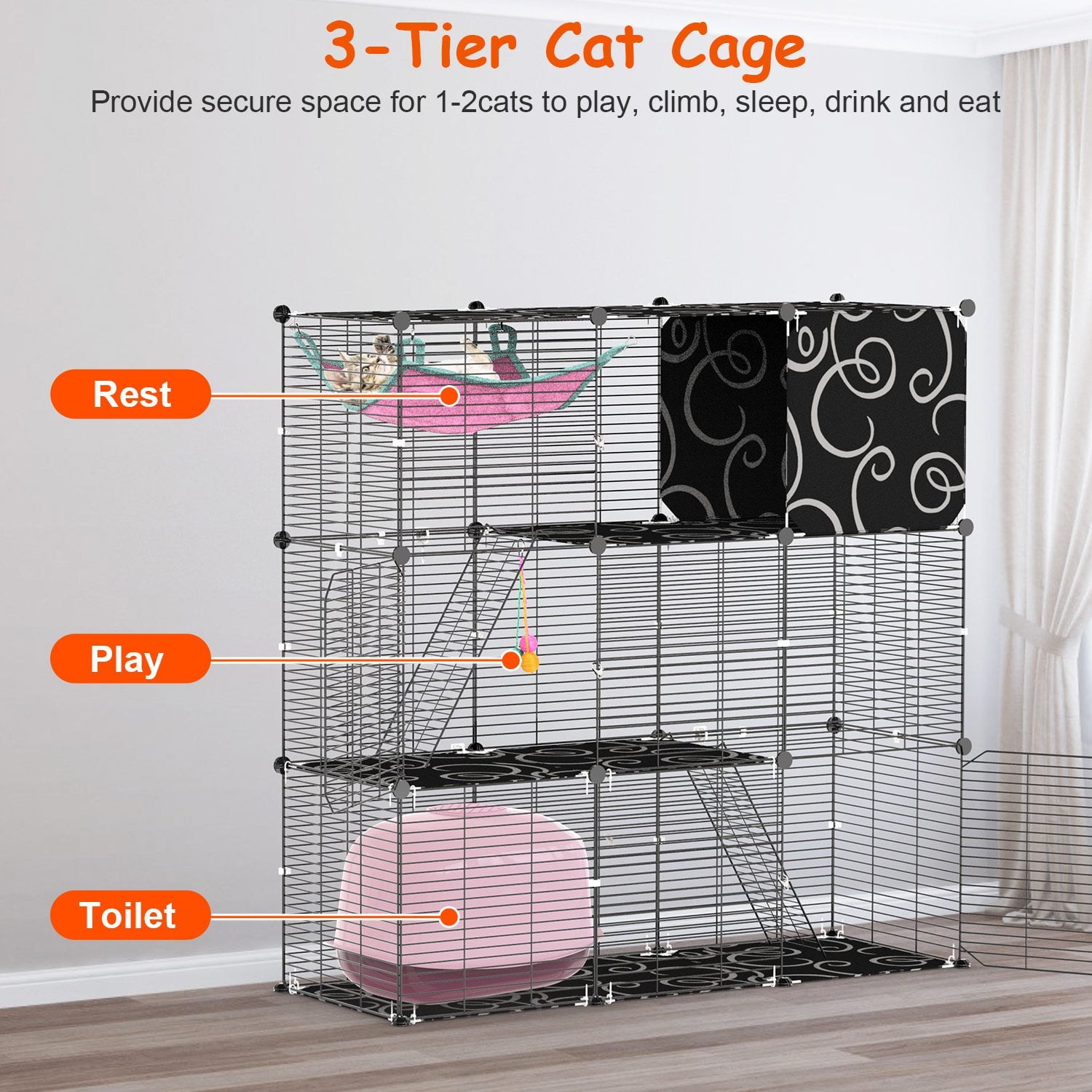 iMounTEK 3-Tier Cat Cage Playpen, Enclosure Indoor DIY Iron Wire Cat House for 1-2 Small Animals