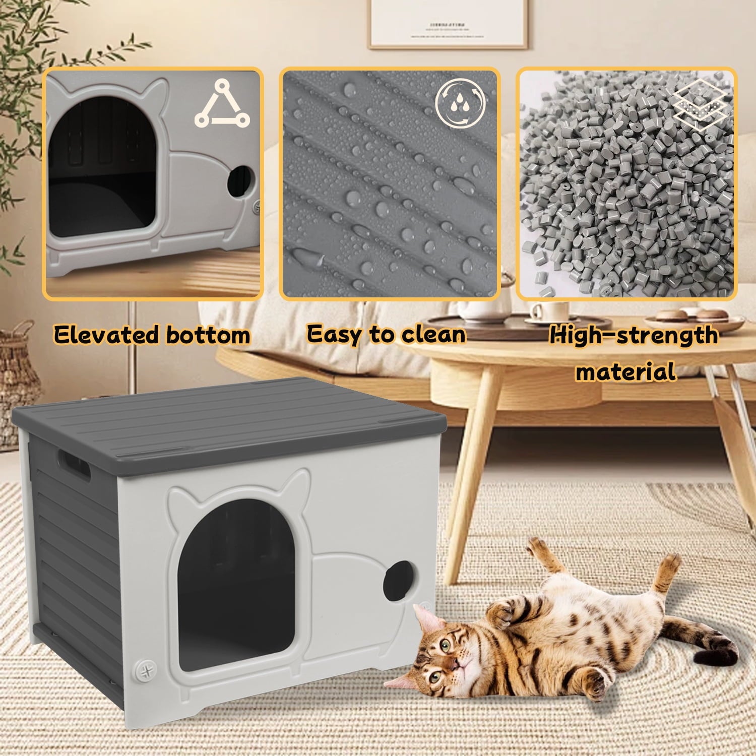 Pempet Plastic Cat House Waterproof Feral Cat Shelter Indoor Outdoor