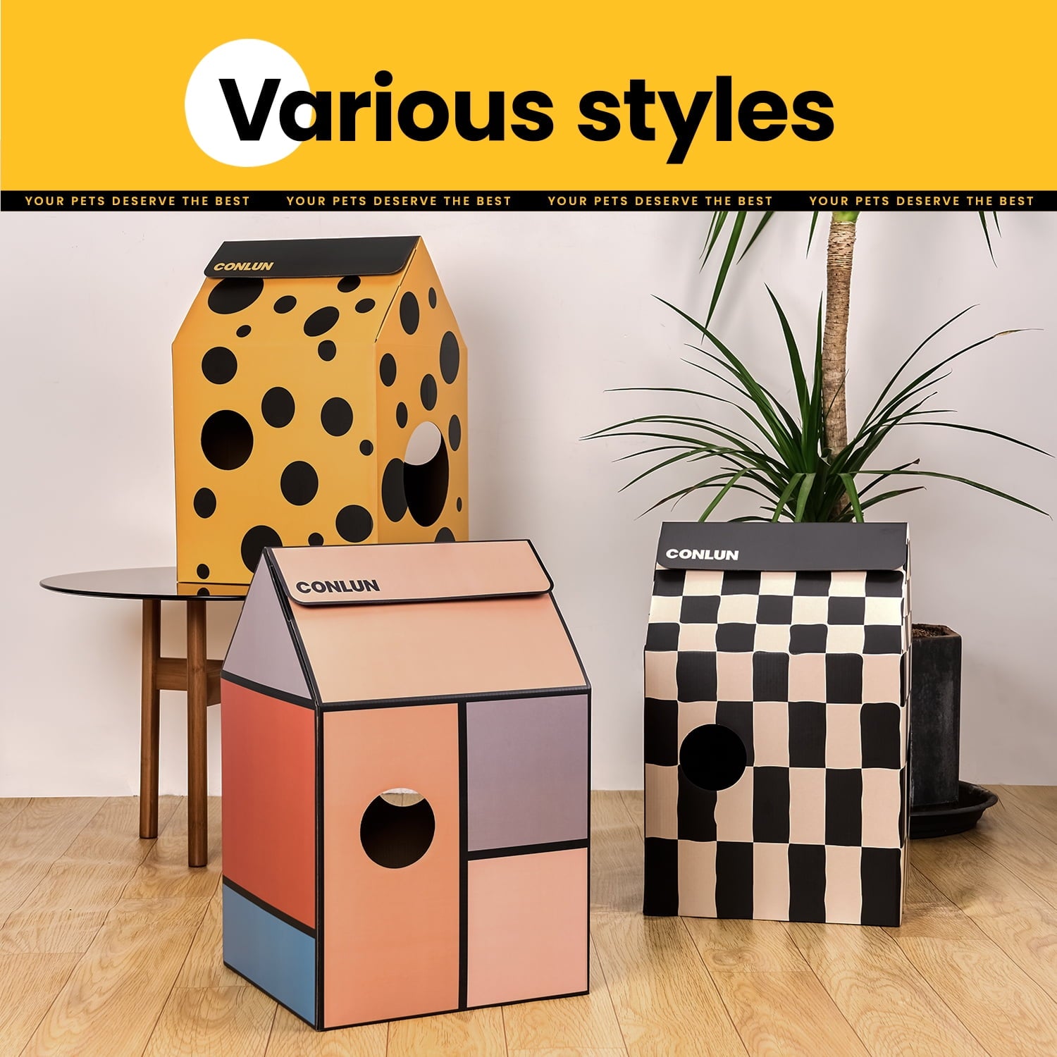 Conlun Cat Scratcher Cardboard Cat House with Cat Scratching Pad&amp;Catnip,Removable Cat Scratcher Pad Home Toy for Indoor Cats