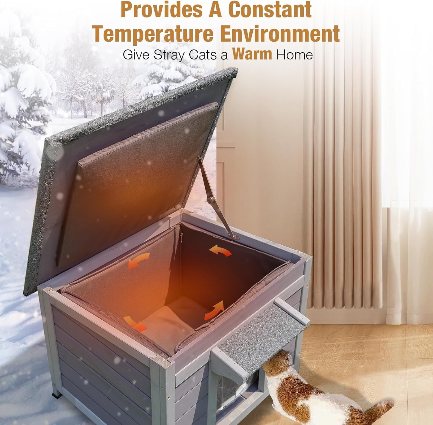 Aivituvin Outdoor Insulated Cat House, Cat Shelter with Insulated Liner, Winter Cat Shelter Outdoor