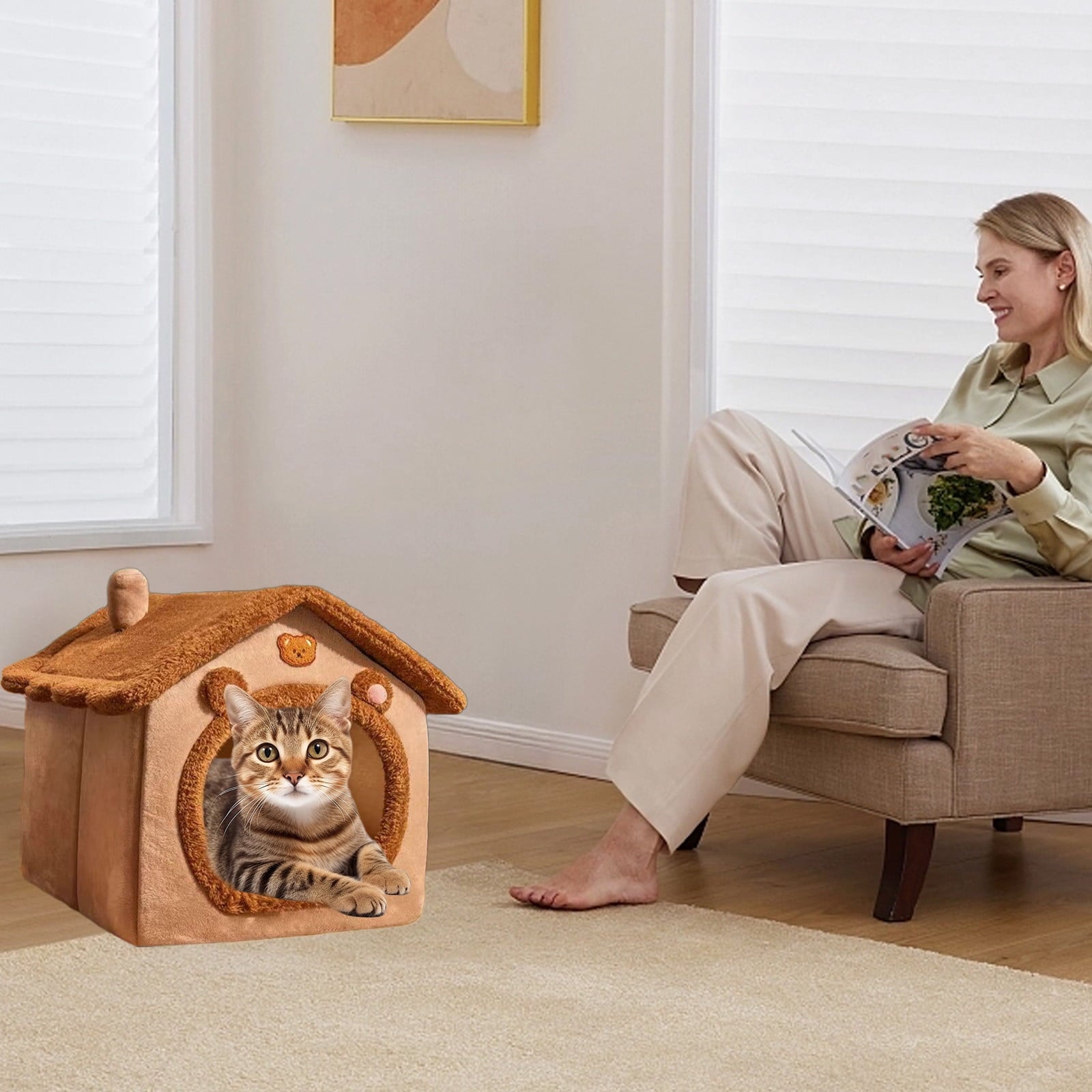 100Fens Dog House Indoor Foldable Soft Kennel Bed Warm Cats House Puppy Cave With Cushion For Small Medium Large Dogs Cats