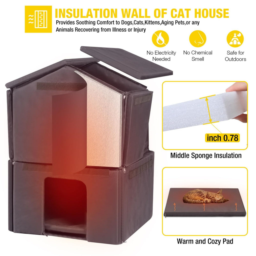 Aivituvin Outdoor Feral Cat House 2-Story Cat Cottage Kitten Shelter with Window