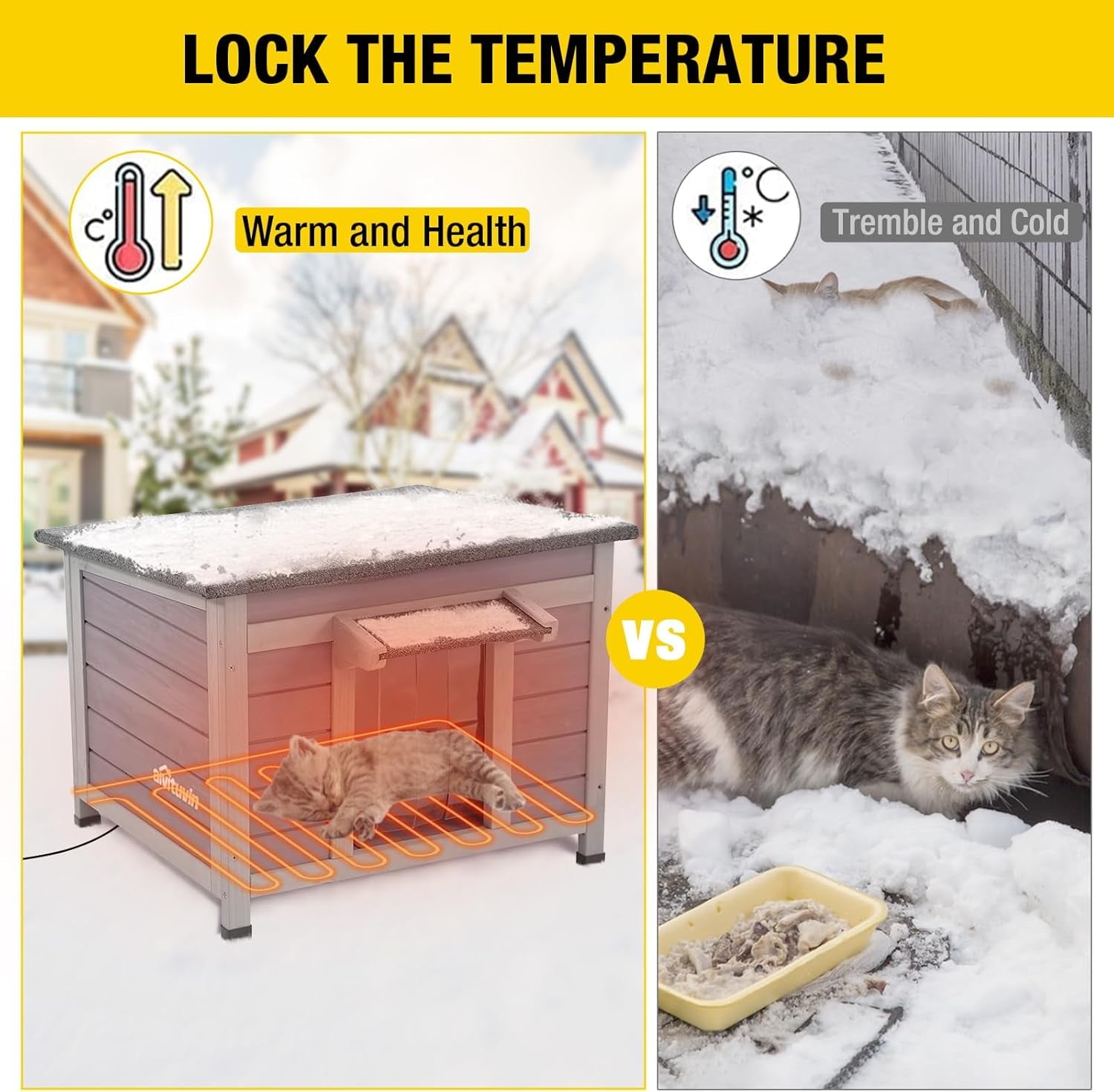Aivituvin Cat House for Outdoor Cats Insulated Feral Kitty Shelter with Warm Liner for Winter Waterproof Rabbit Hutch for Bunnies,Cats