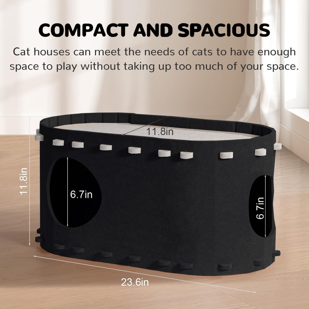 Cat Bed, POPO Extra Large Cat House with Scratch Pad and Fluffy Ball Hanging ,24"x16"x13", Khaki