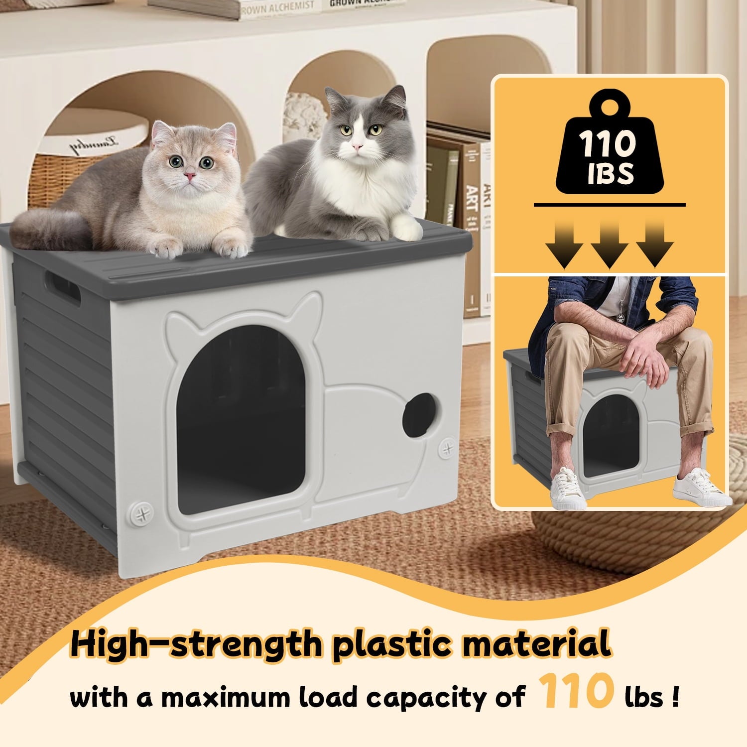 Pempet Plastic Cat House Waterproof Feral Cat Shelter Indoor Outdoor