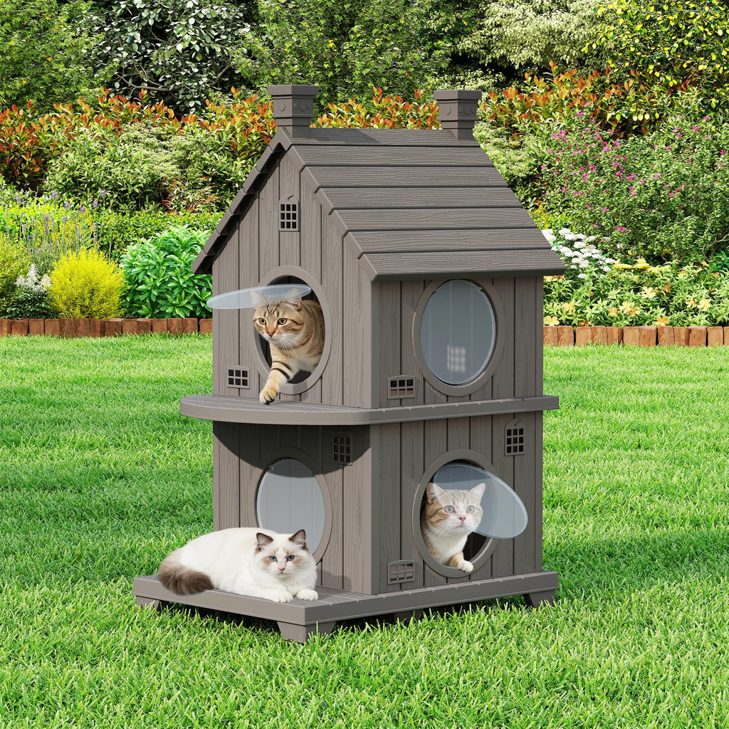 Bifanuo Outdoor Cat House,Weatherproof Resin Cat House, Villa-Style Outdoor Cat Shelter,Assemble Easily for Home &amp; Yard,Blue