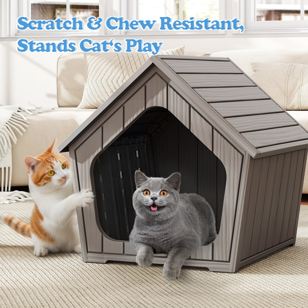Bifanuo Weatherproof Outdoor Cat House - Insulated Resin Shelter for Indoor &amp; Feral Cats