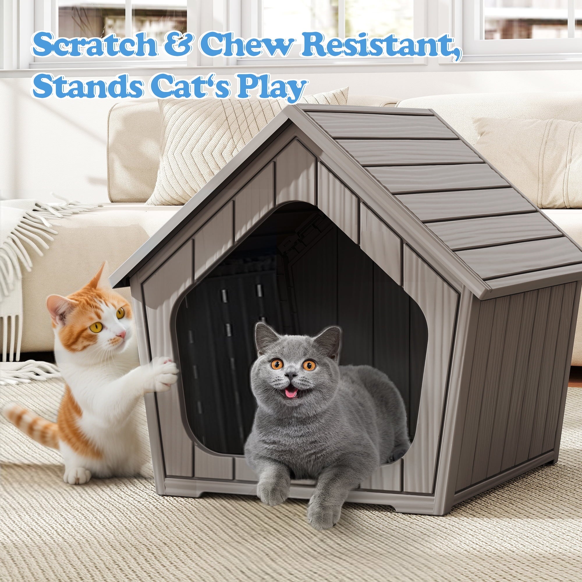 Bifanuo Weatherproof Outdoor Cat House - Insulated Resin Shelter for Indoor &amp; Feral Cats
