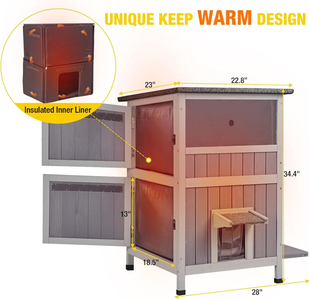 Aivituvin Heated Outdoor Cat House for Winter, Insulated Cat House for Outdoor Indoor, Weatherproof Cat Shelter with Warm Liner for Feral &amp; Stray Cats