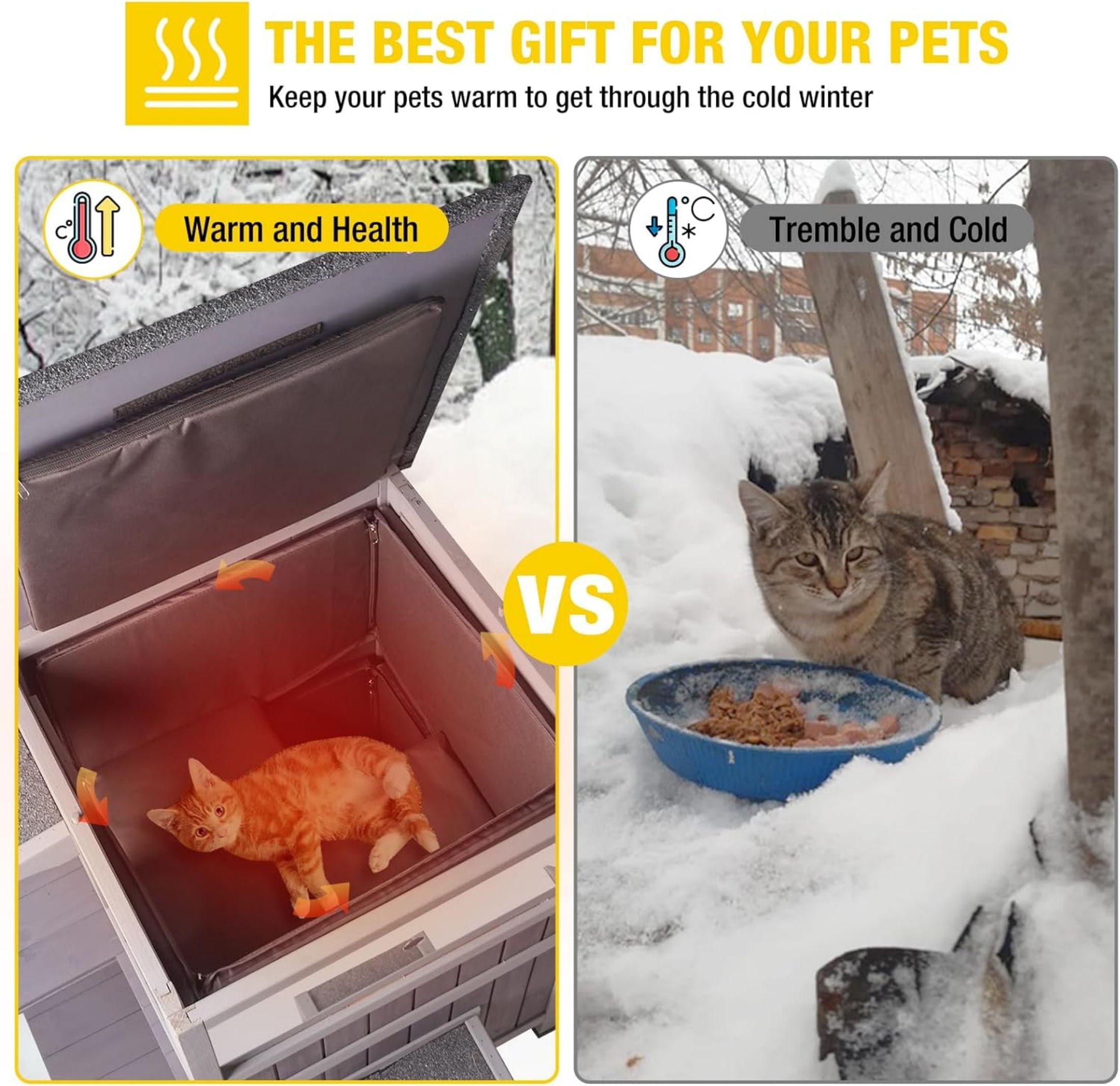 Aivituvin Heated Outdoor Cat House for Winter, Insulated Cat House for Outdoor Indoor, Weatherproof Cat Shelter with Warm Liner for Feral &amp; Stray Cats