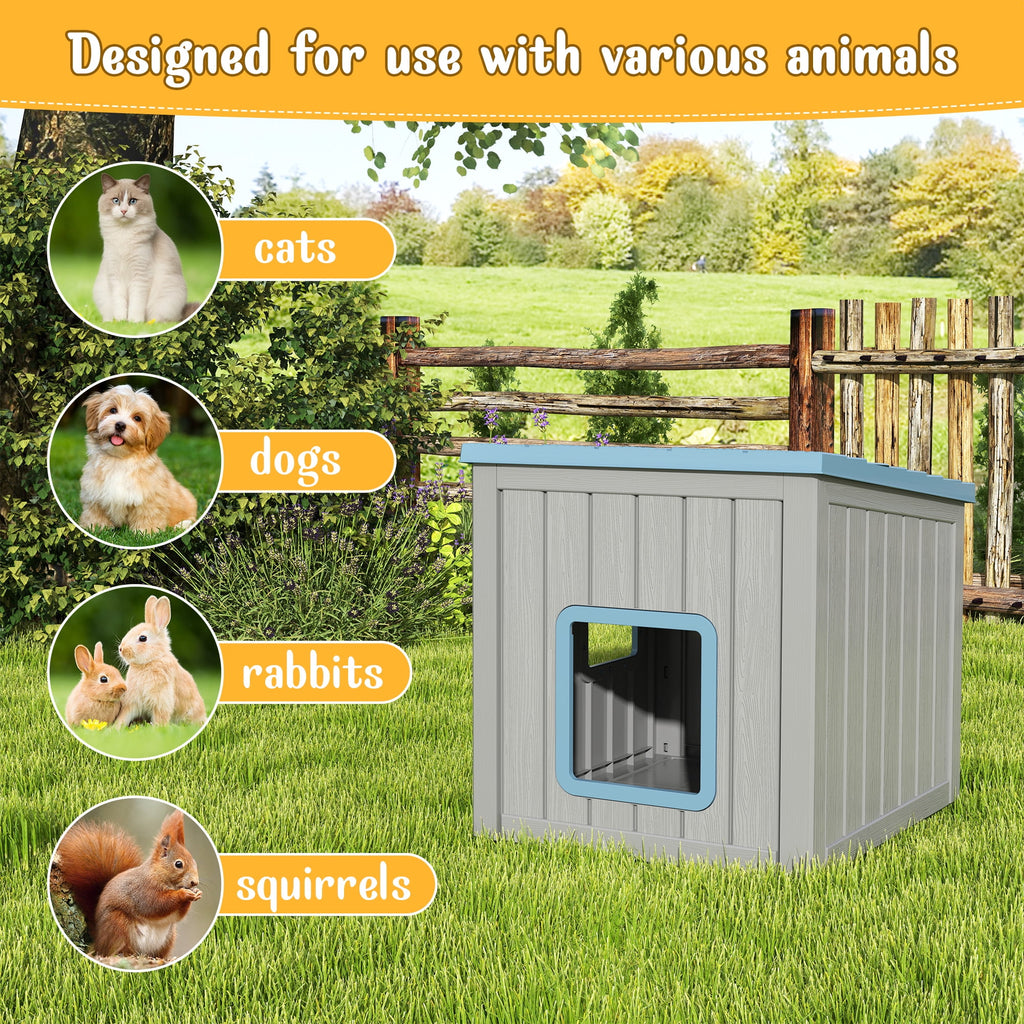 Bifanuo Outdoor Cat House, Outside Multiple Kitty Feral Cat Houses, Weatherproof Shelter for Ferrel Cats and Dogs, Durable PP Material, Insulated Shelter for Garden, Patio, or Backyard (Gray &amp; Black)