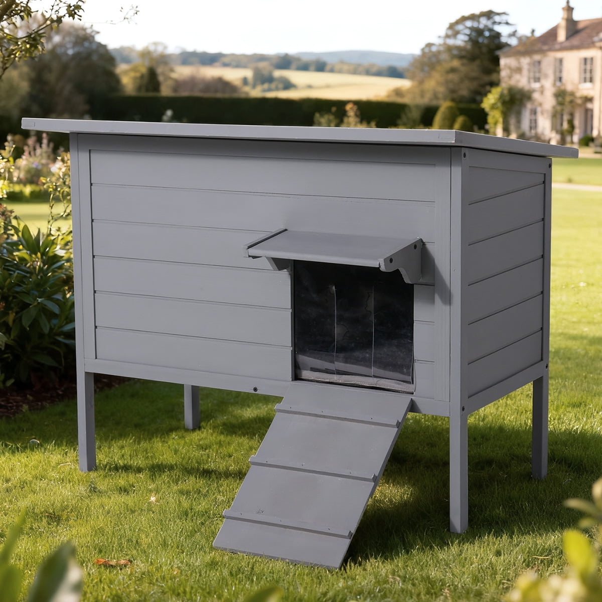 Outdoor Cat House with Removable Heating Pad, DOMIPET Heated Cat House, Waterproof Winter Shelter for Multiple Cats &amp; Small Animals with Escape Door, Suitable for All Seasons