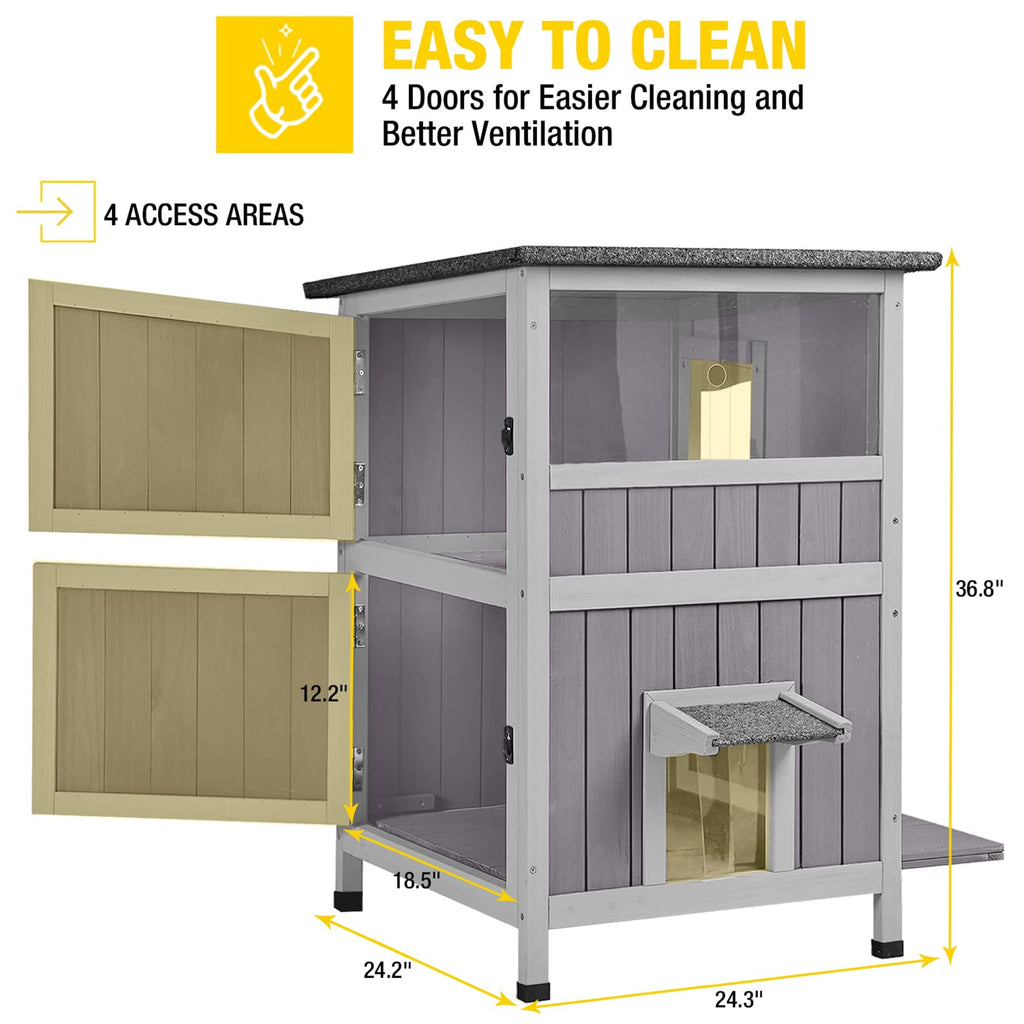 Aivituvin Outdoor Feral Cat House 2-Story Cat Cottage Kitten Shelter with Window
