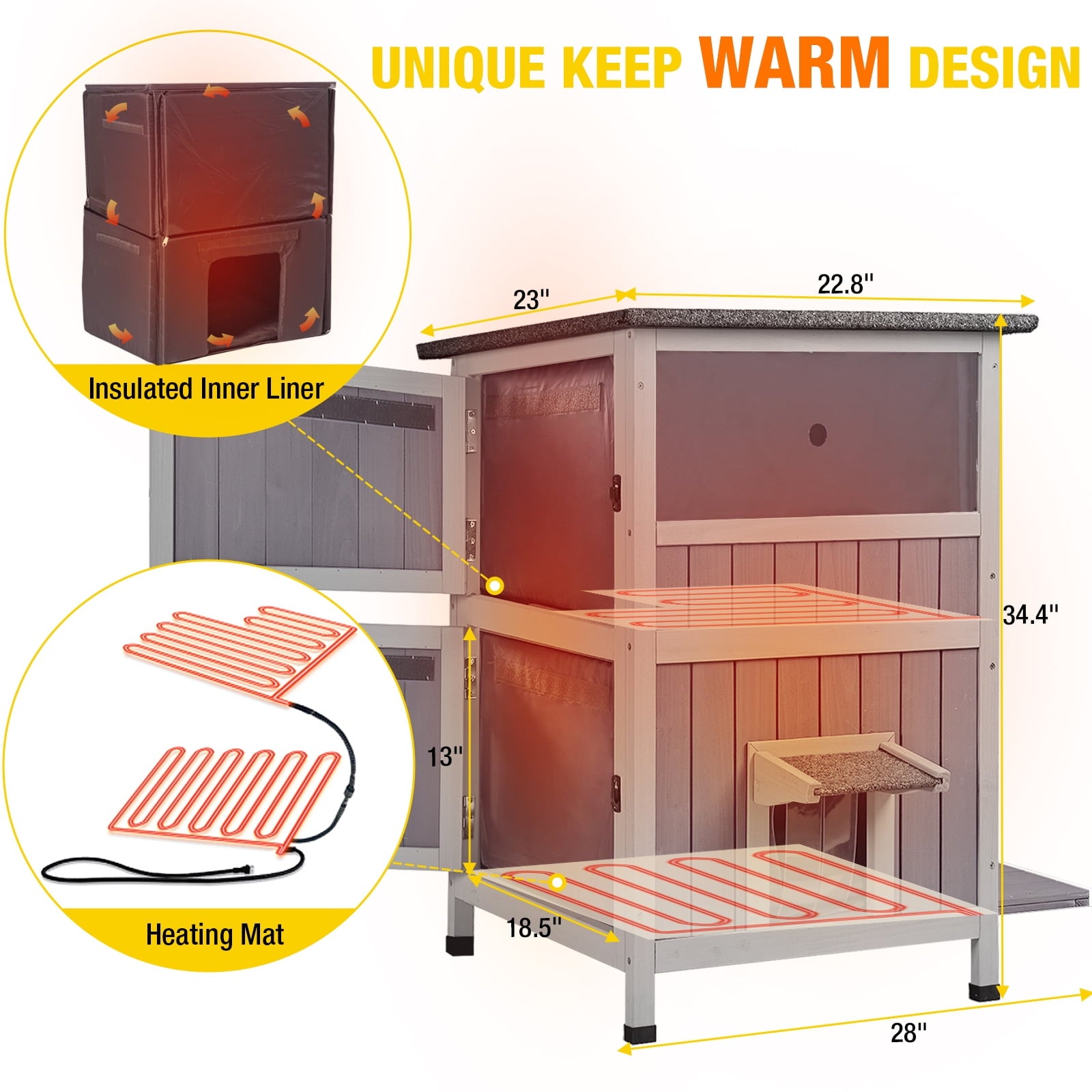 Aivituvin Heated Outdoor Cat House for Winter, Insulated Cat House for Outdoor Indoor, Weatherproof Cat Shelter with Warm Liner for Feral &amp; Stray Cats
