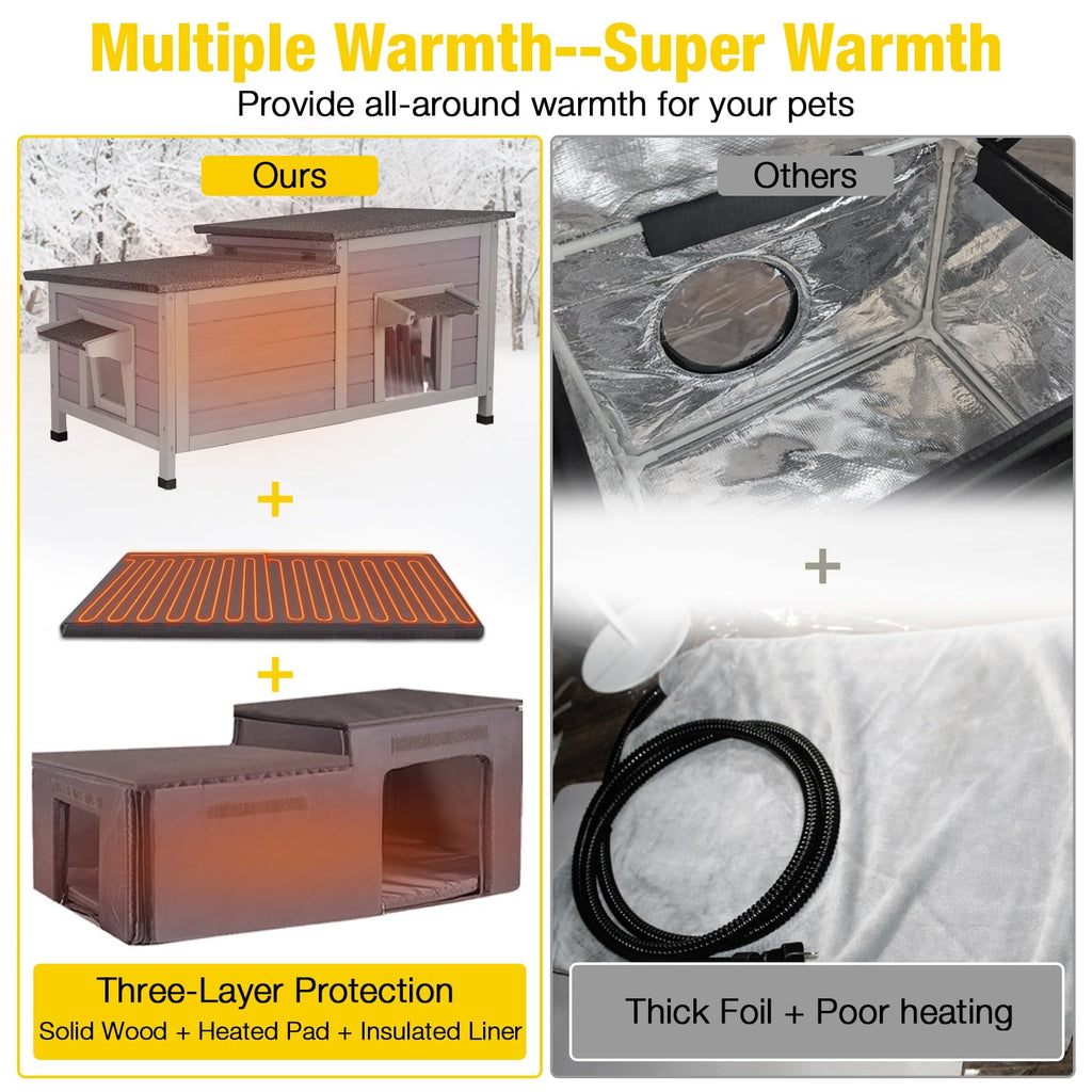 Aivituvin Outdoor Feral Cat House 2-Story Cat Cottage Kitten Shelter with Window