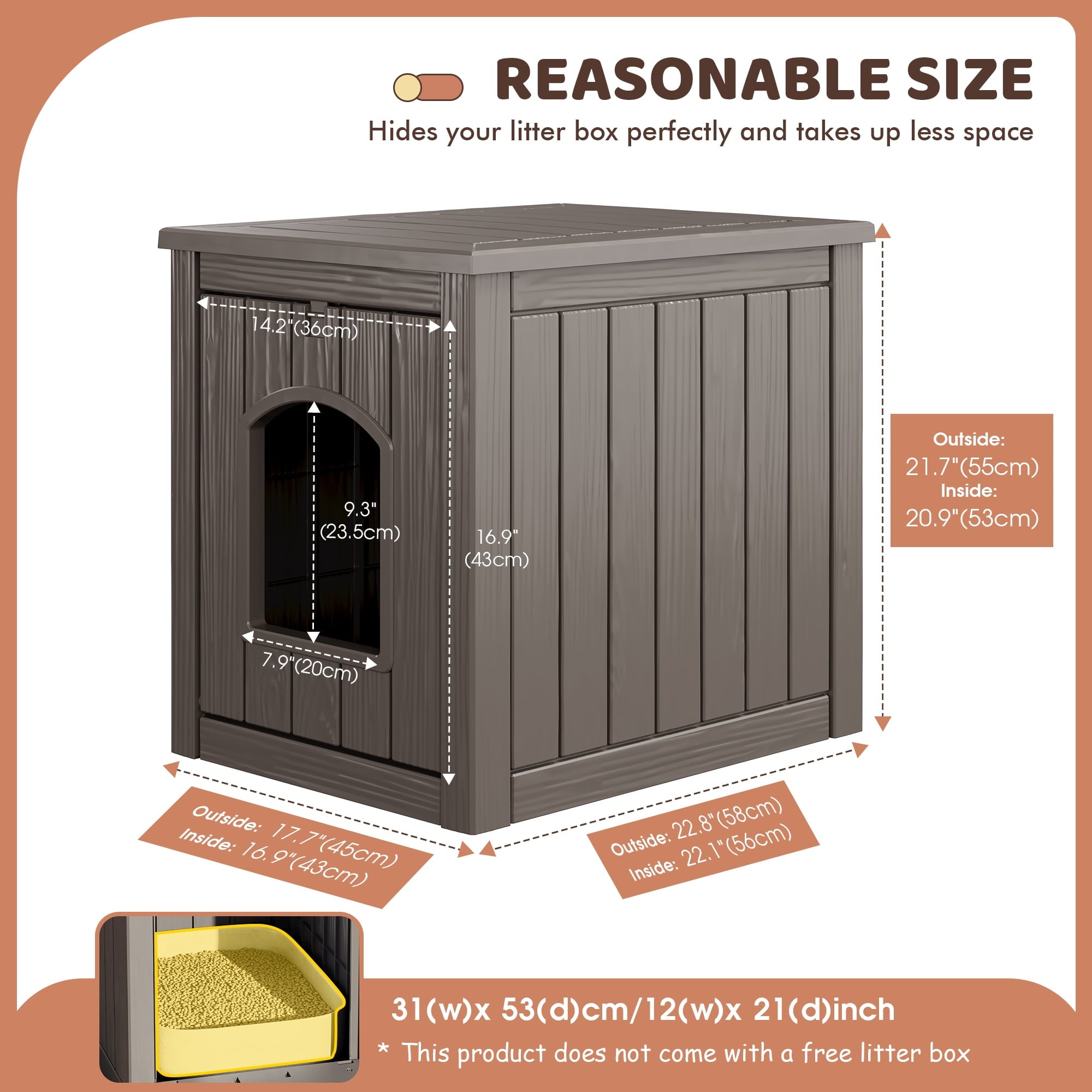Bifanuo Outdoor Cat House, Outside Multiple Kitty Feral Cat Houses, Weatherproof Shelter for Ferrel Cats and Dogs, Durable PP Material, Insulated Shelter for Garden, Patio, or Backyard (Gray &amp; Black)