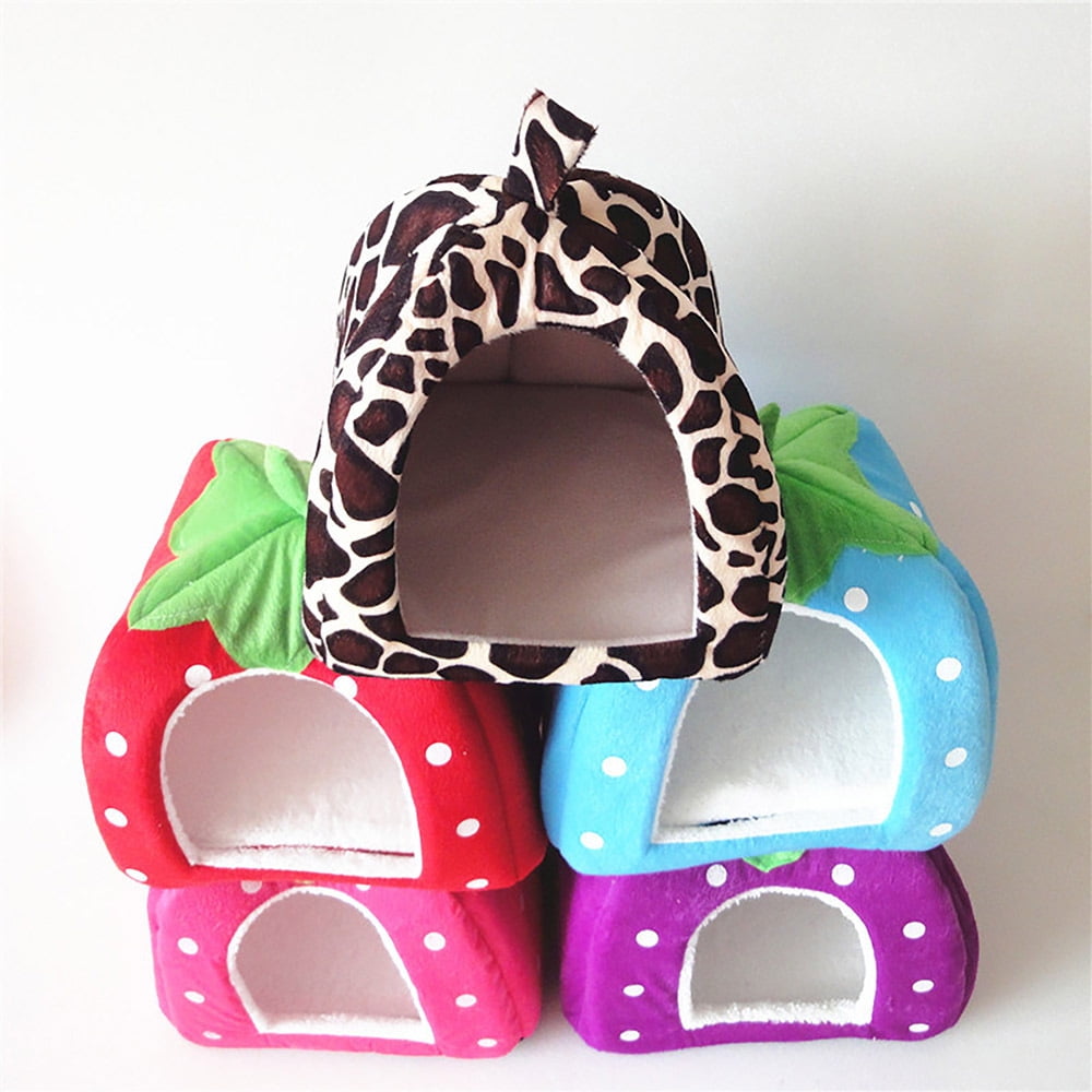 CHGBMOK Cute Strawberry Cat House Indoors Winter Warm Pet Dog Bed Foldable Fleece Warm Yurt