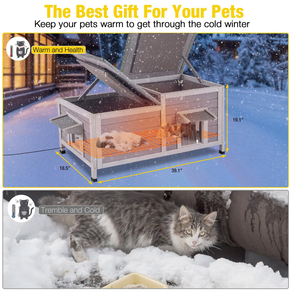 Aivituvin Outdoor Feral Cat House 2-Story Cat Cottage Kitten Shelter with Window