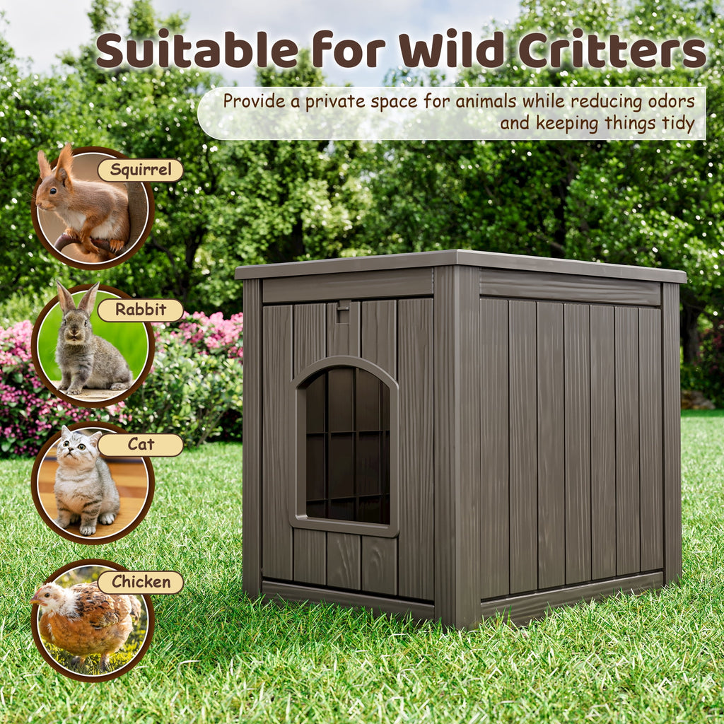 Bifanuo Outdoor Cat House, Outside Multiple Kitty Feral Cat Houses, Weatherproof Shelter for Ferrel Cats and Dogs, Durable PP Material, Insulated Shelter for Garden, Patio, or Backyard (Gray &amp; Black)