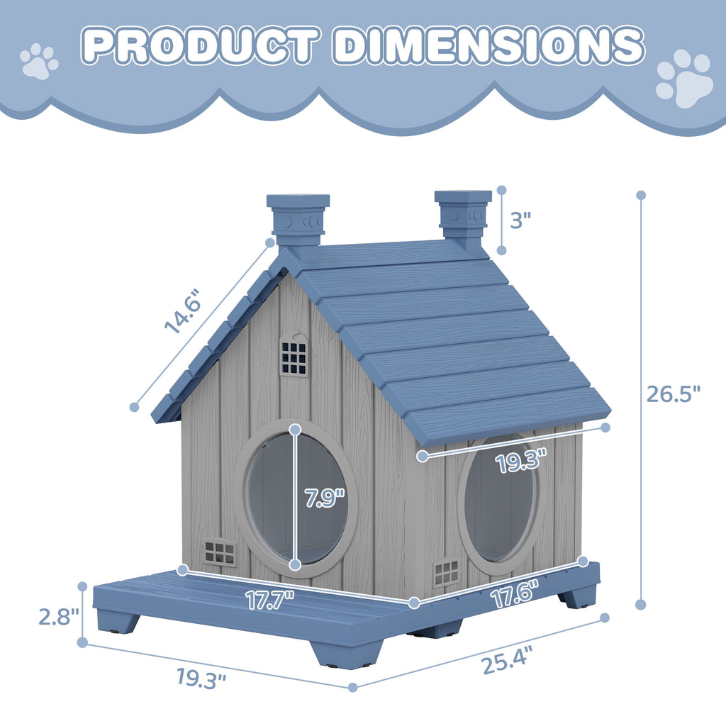 Bifanuo Outdoor Cat House,Weatherproof Resin Cat House, Villa-Style Outdoor Cat Shelter,Assemble Easily for Home &amp; Yard,Blue