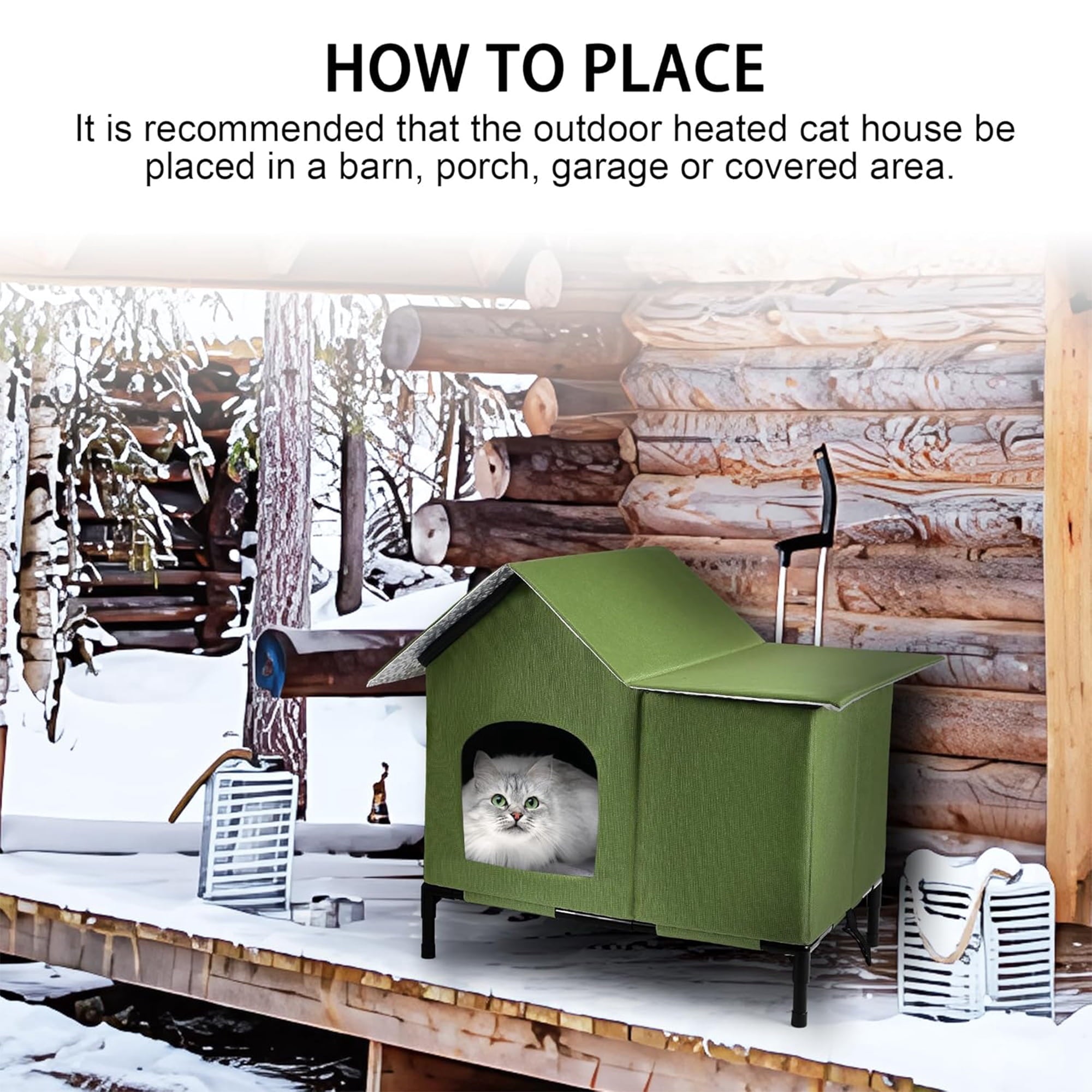 Heated Outdoor Cat House Weatherproof with Heating Pad, Heated Cats House for Outside, Insulated Feral Cat Houses for Outdoor Cats with Safe Escape Door, Elevated Outside Stray Cats Shelter