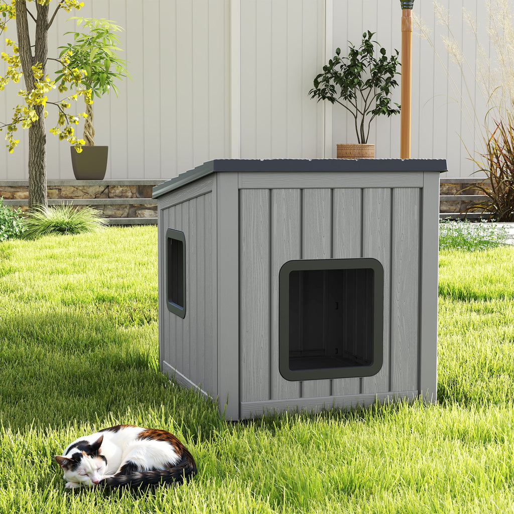 Bifanuo Outdoor Cat House, Outside Multiple Kitty Feral Cat Houses, Weatherproof Shelter for Ferrel Cats and Dogs, Durable PP Material, Insulated Shelter for Garden, Patio, or Backyard (Gray &amp; Black)
