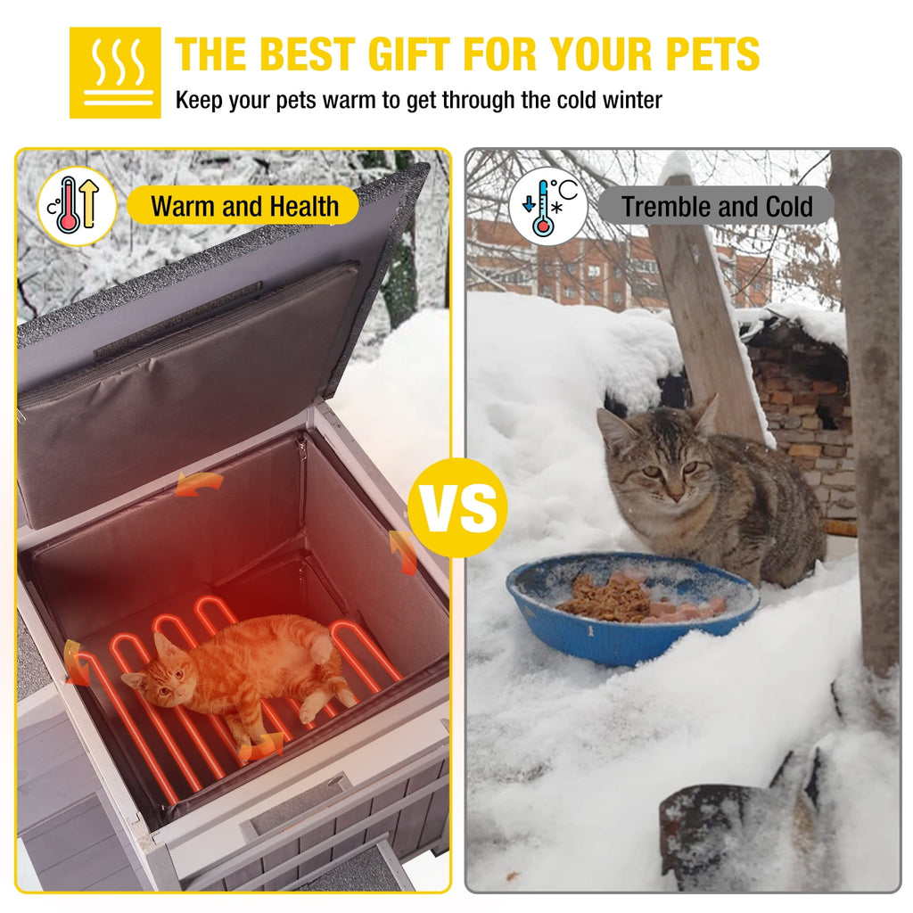 Aivituvin Heated Outdoor Cat House for Winter, Insulated Cat House for Outdoor Indoor, Weatherproof Cat Shelter with Warm Liner for Feral &amp; Stray Cats
