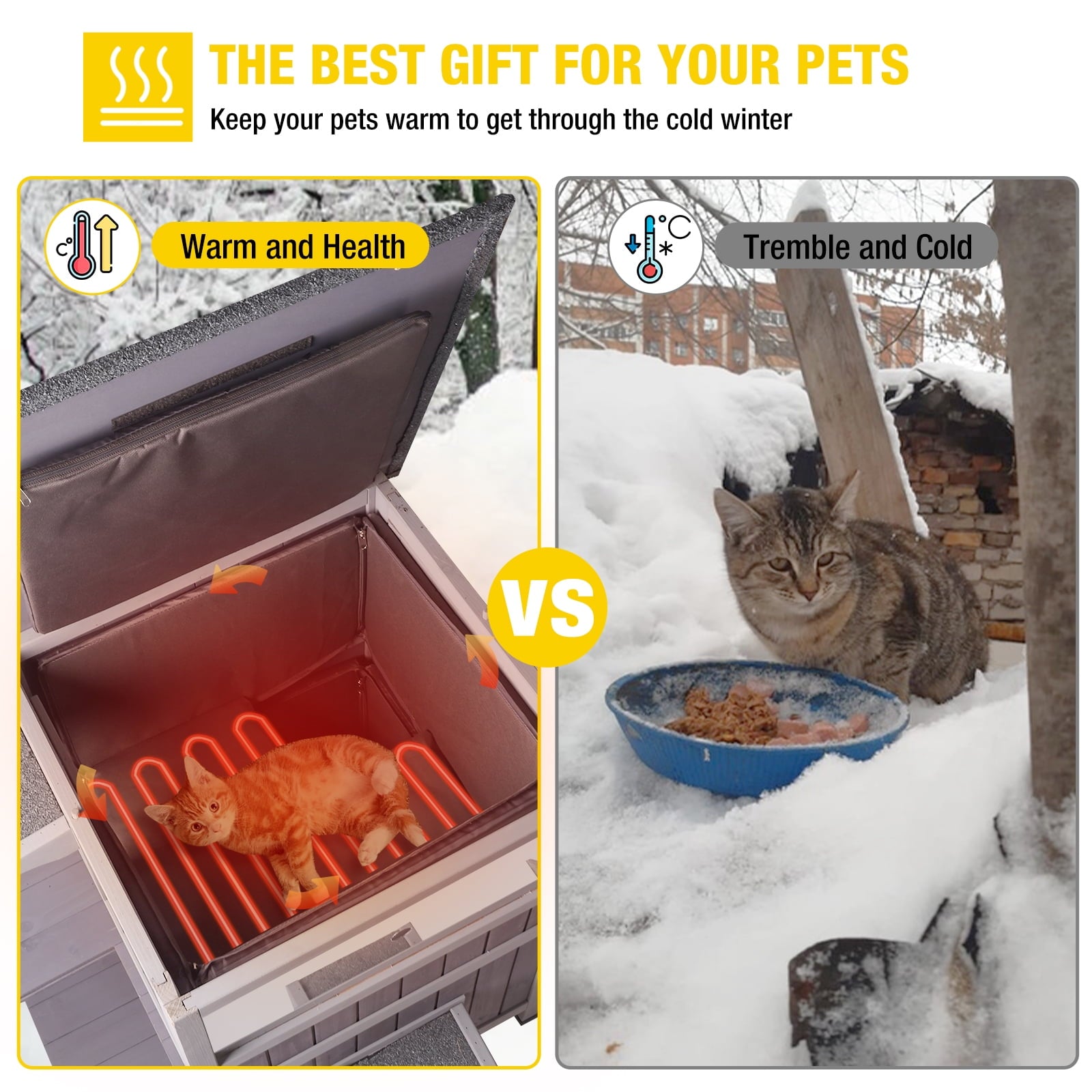 Aivituvin Heated Outdoor Cat House for Winter, Insulated Cat House for Outdoor Indoor, Weatherproof Cat Shelter with Warm Liner for Feral &amp; Stray Cats