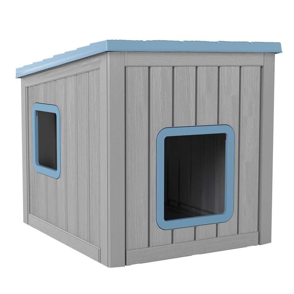 Bifanuo Outdoor Cat House, Outside Multiple Kitty Feral Cat Houses, Weatherproof Shelter for Ferrel Cats and Dogs, Durable PP Material, Insulated Shelter for Garden, Patio, or Backyard (Gray &amp; Black)