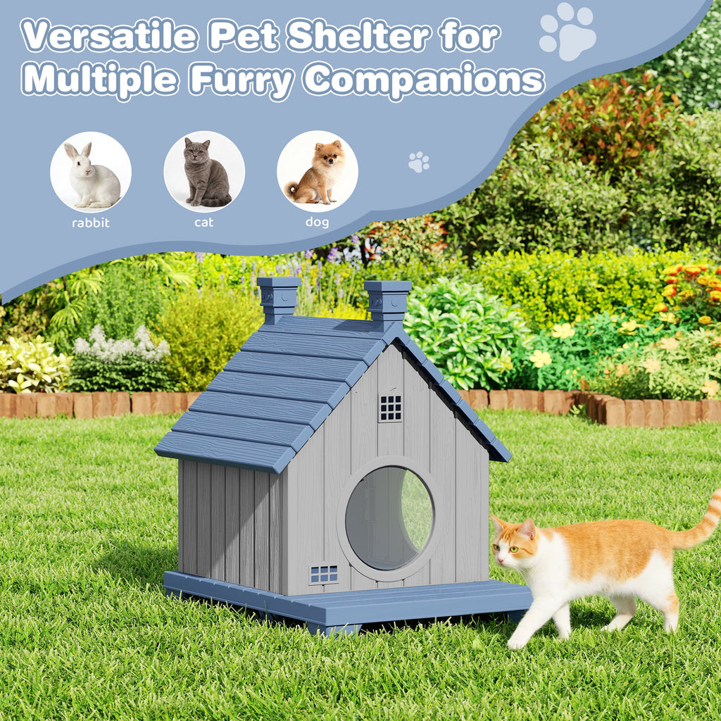Bifanuo Outdoor Cat House,Weatherproof Resin Cat House, Villa-Style Outdoor Cat Shelter,Assemble Easily for Home &amp; Yard,Blue
