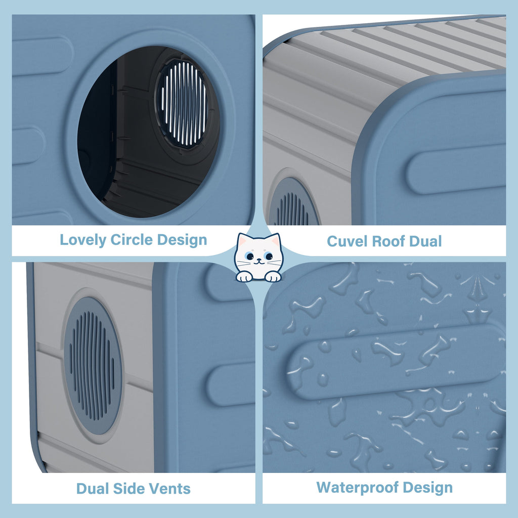 Bifanuo Cat House for Indoor &amp; Outdoor Cats,Weatherproof Resin Cat Shelter with Camera-Shaped Design,Ventilation, Assemble Easily for Home &amp; Yard,Blue