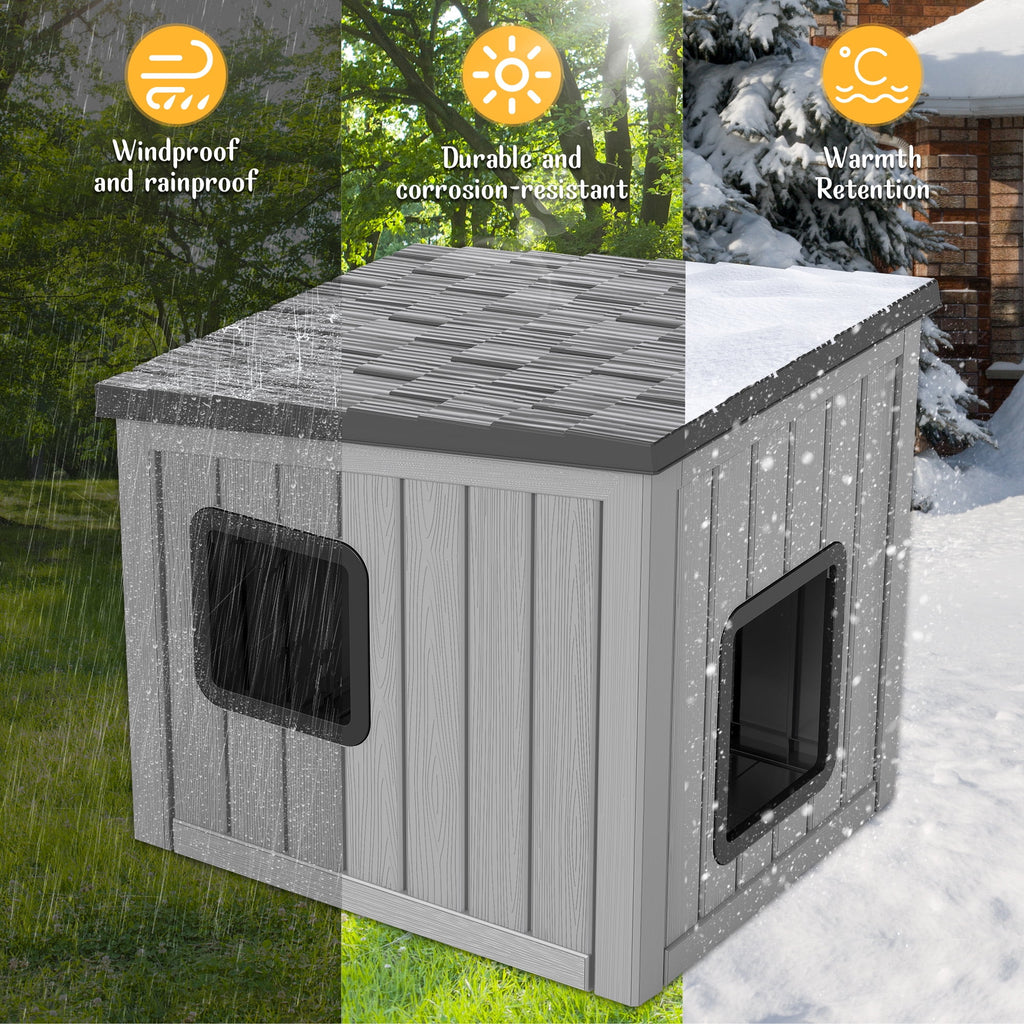 Bifanuo Outdoor Cat House, Outside Multiple Kitty Feral Cat Houses, Weatherproof Shelter for Ferrel Cats and Dogs, Durable PP Material, Insulated Shelter for Garden, Patio, or Backyard (Gray &amp; Black)