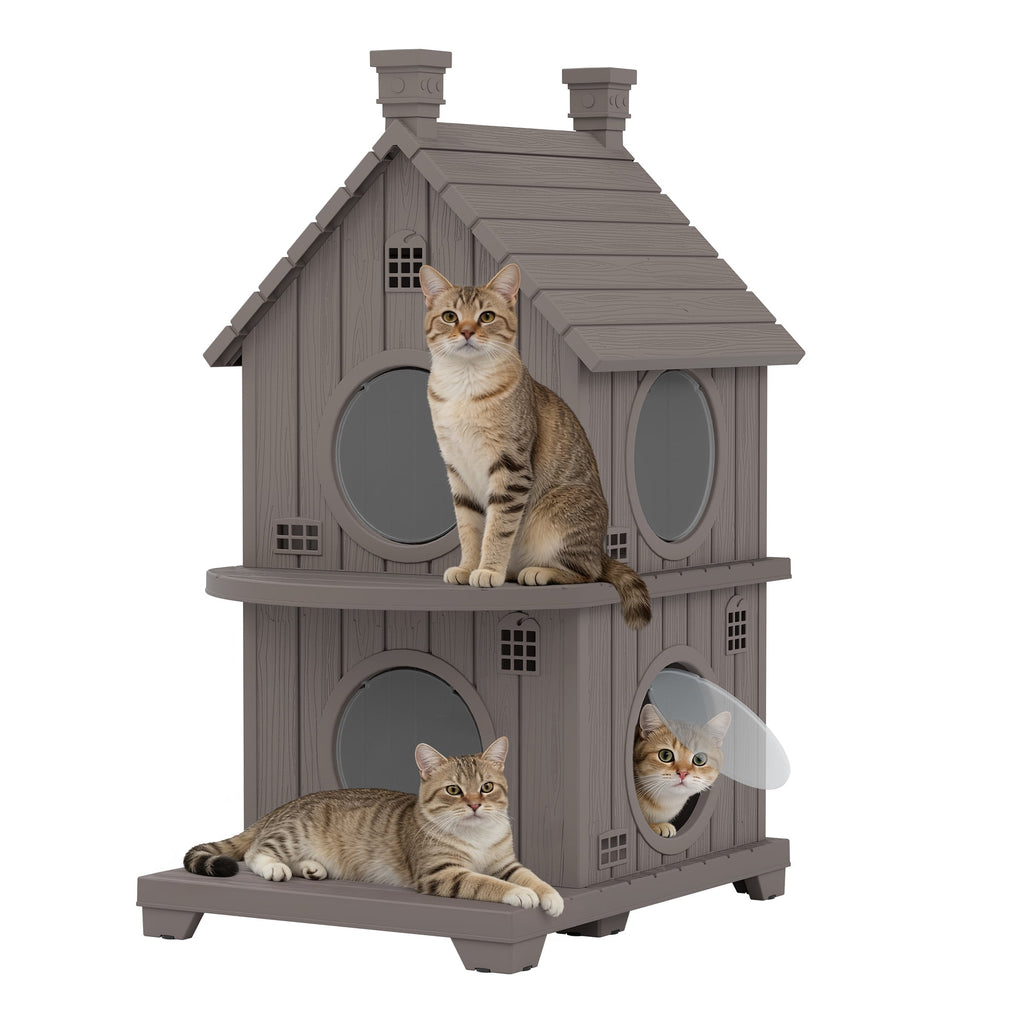 Bifanuo Outdoor Cat House,Weatherproof Resin Cat House, Villa-Style Outdoor Cat Shelter,Assemble Easily for Home &amp; Yard,Blue